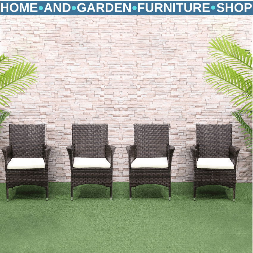 4 Piece Rattan Garden Furniture Set Outdoor Cushioned Patio Chairs and Sofa Set - Home and Garden Furniture Shop - rustic - furniture
