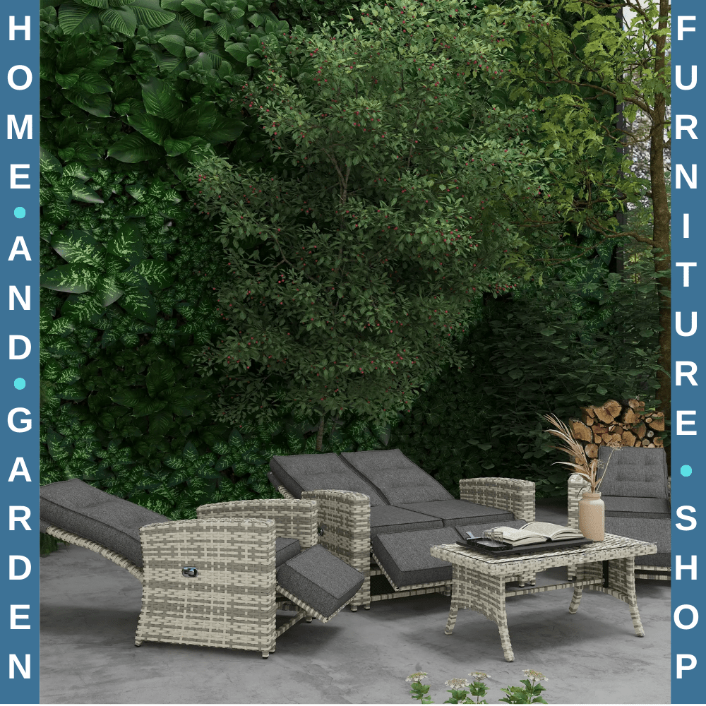 4 Piece Rattan Garden Furniture Set Outdoor Sofa Sectional with Glass Table Grey - Home and Garden Furniture Shop - rustic - furniture