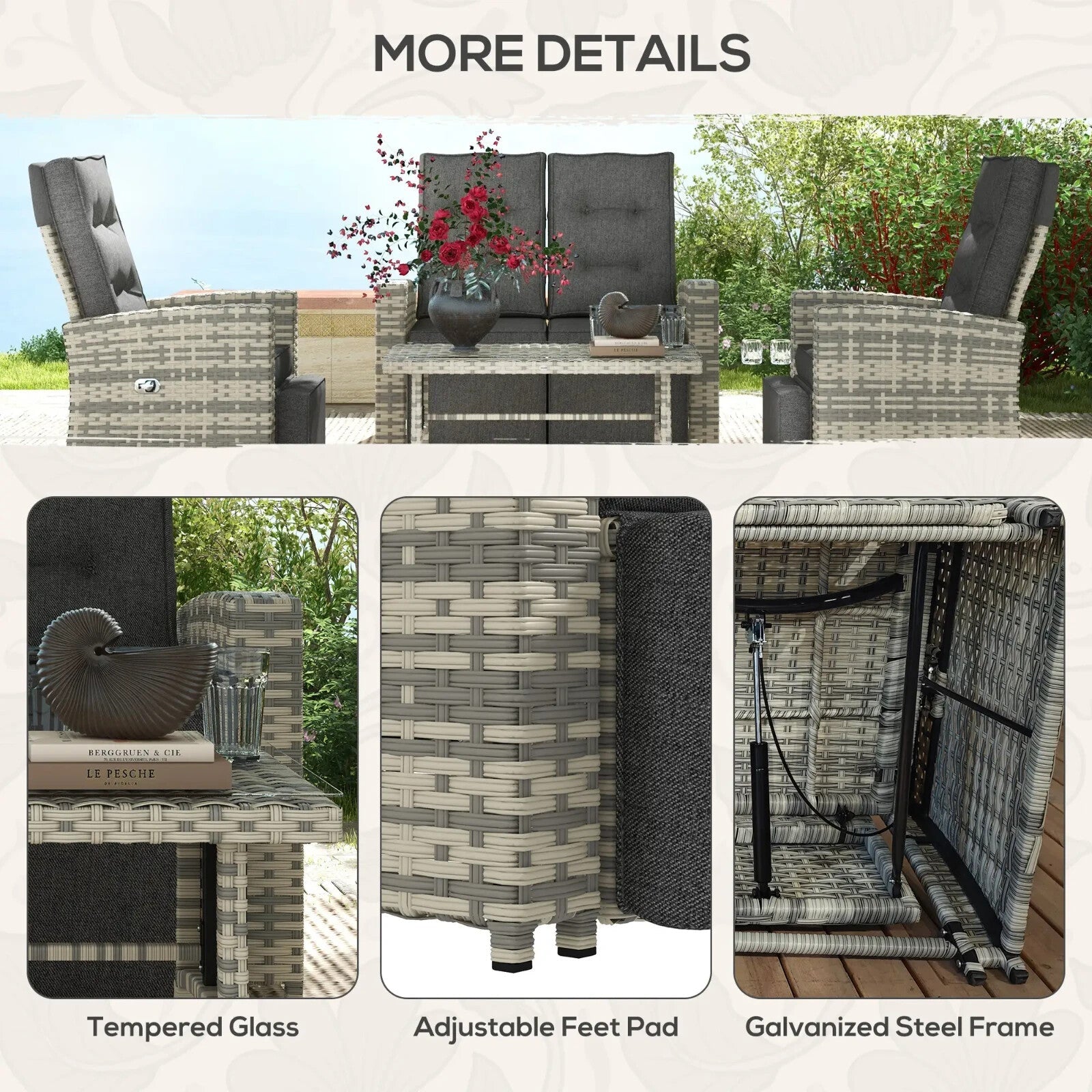 4 Piece Rattan Garden Furniture Set Outdoor Sofa Sectional with Glass Table Grey - Home and Garden Furniture Shop - rustic - furniture