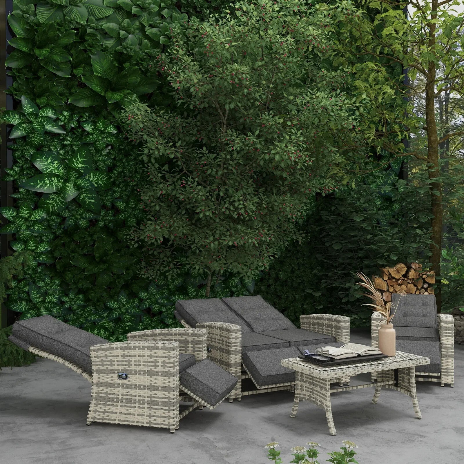 4 Piece Rattan Garden Furniture Set Outdoor Sofa Sectional with Glass Table Grey - Home and Garden Furniture Shop - rustic - furniture