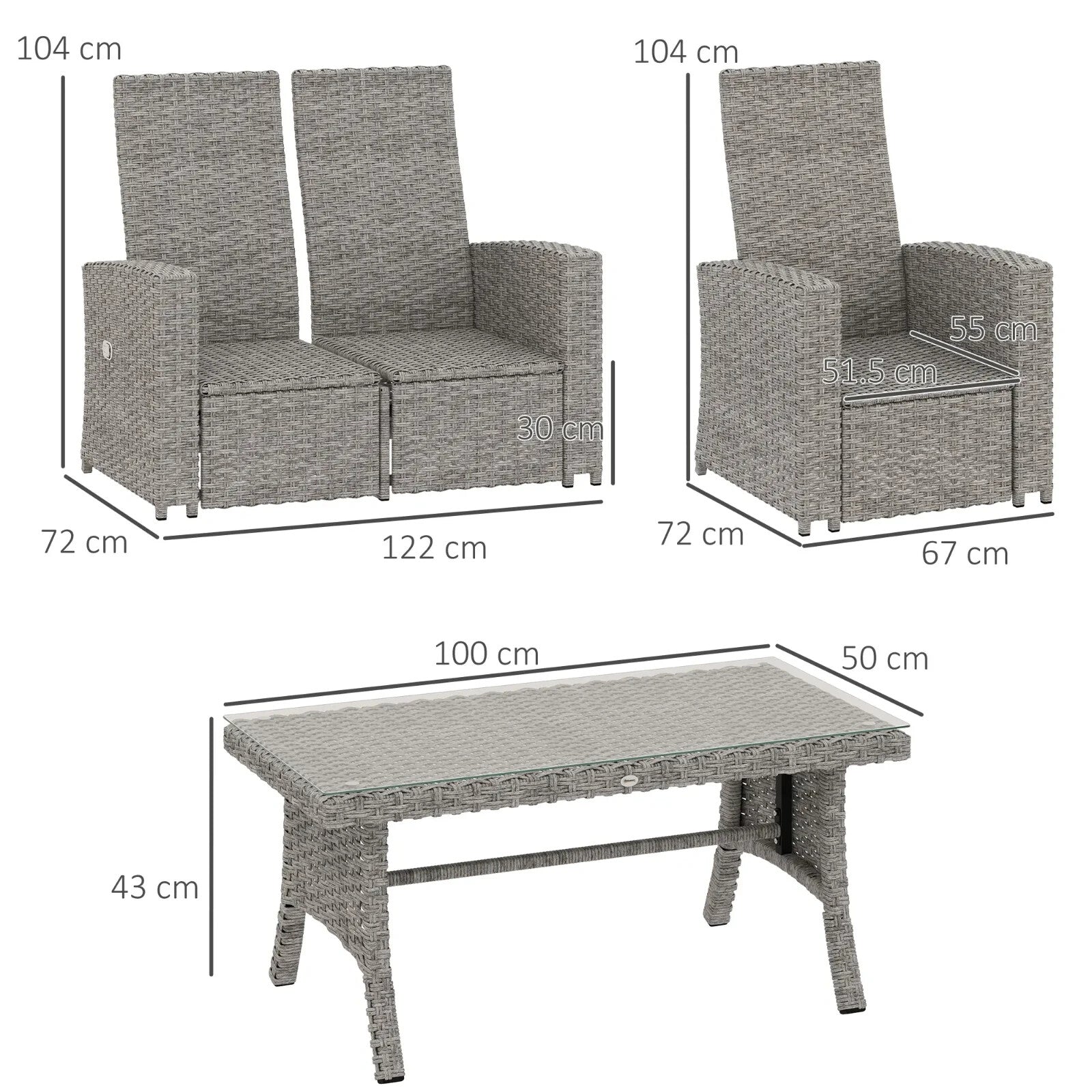 4 Piece Rattan Garden Furniture Set Outdoor Sofa with Glass Table Patio Seating - Home and Garden Furniture Shop - rustic - furniture