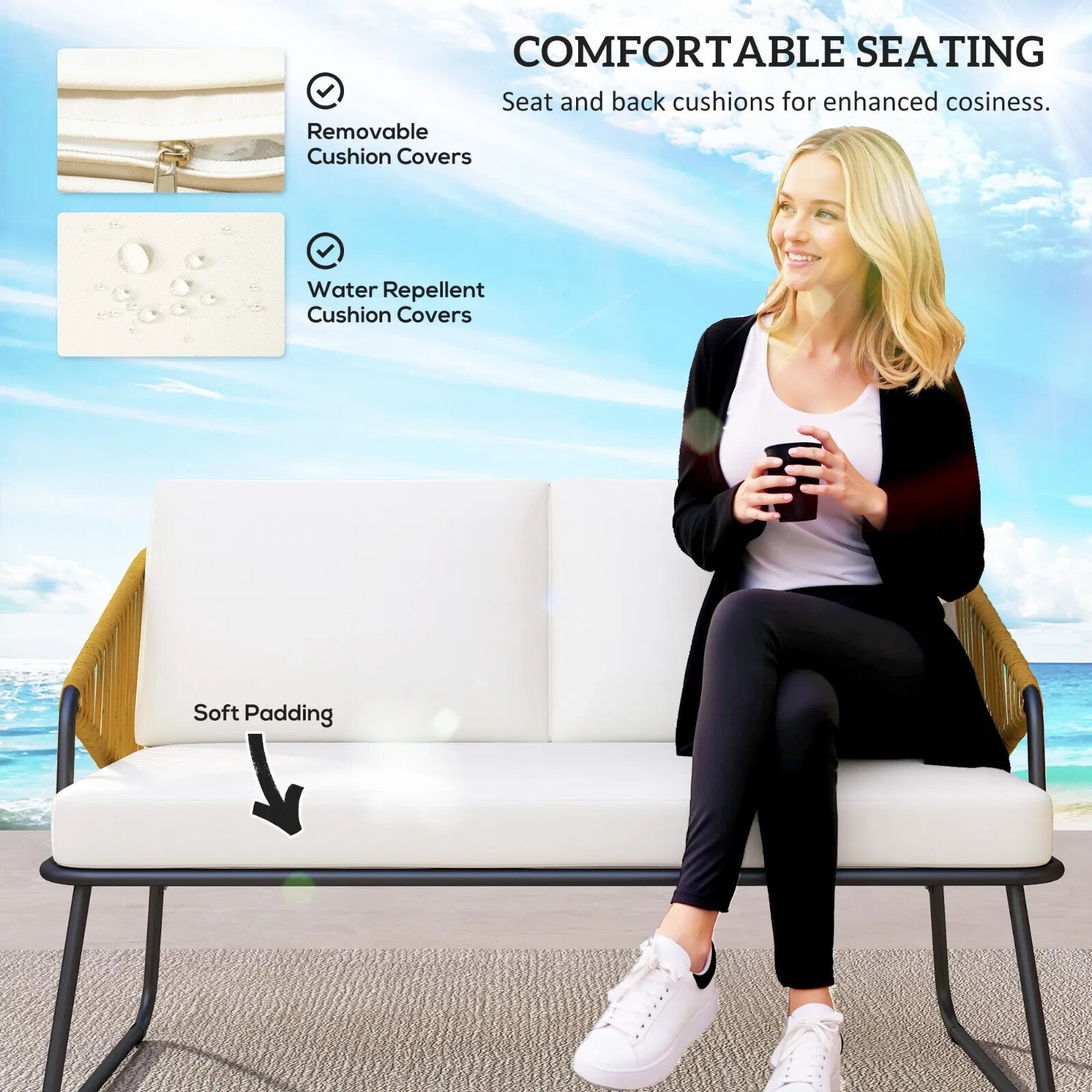 4 Piece Rattan Garden Furniture Set Patio Sofa with Chairs & Glass Table Outdoor - Home and Garden Furniture Shop - rustic - furniture