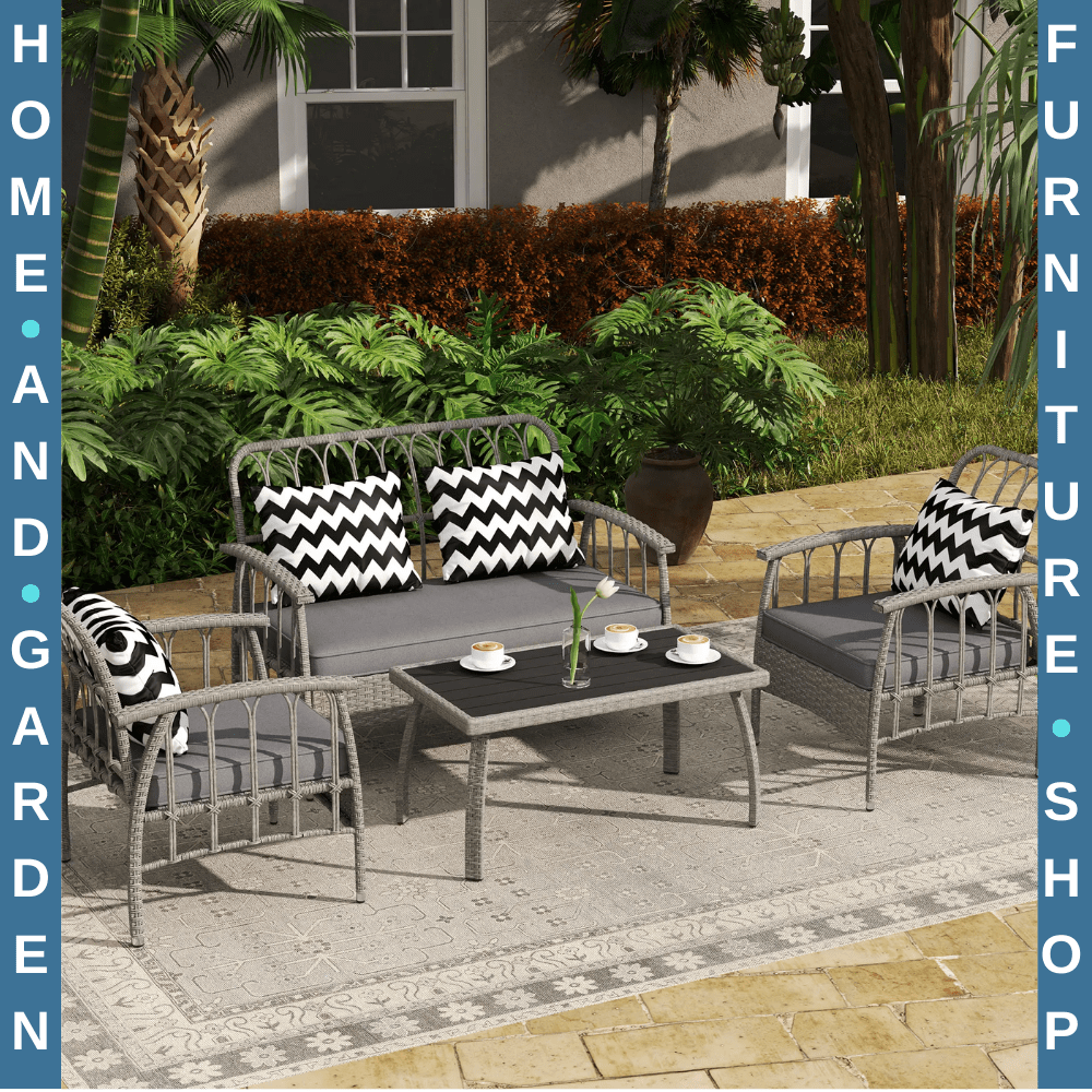 4 Piece Rattan Garden Furniture Set w/ Adjustable Back Loveseat & Outdoor Chairs - Home and Garden Furniture Shop - rustic - furniture