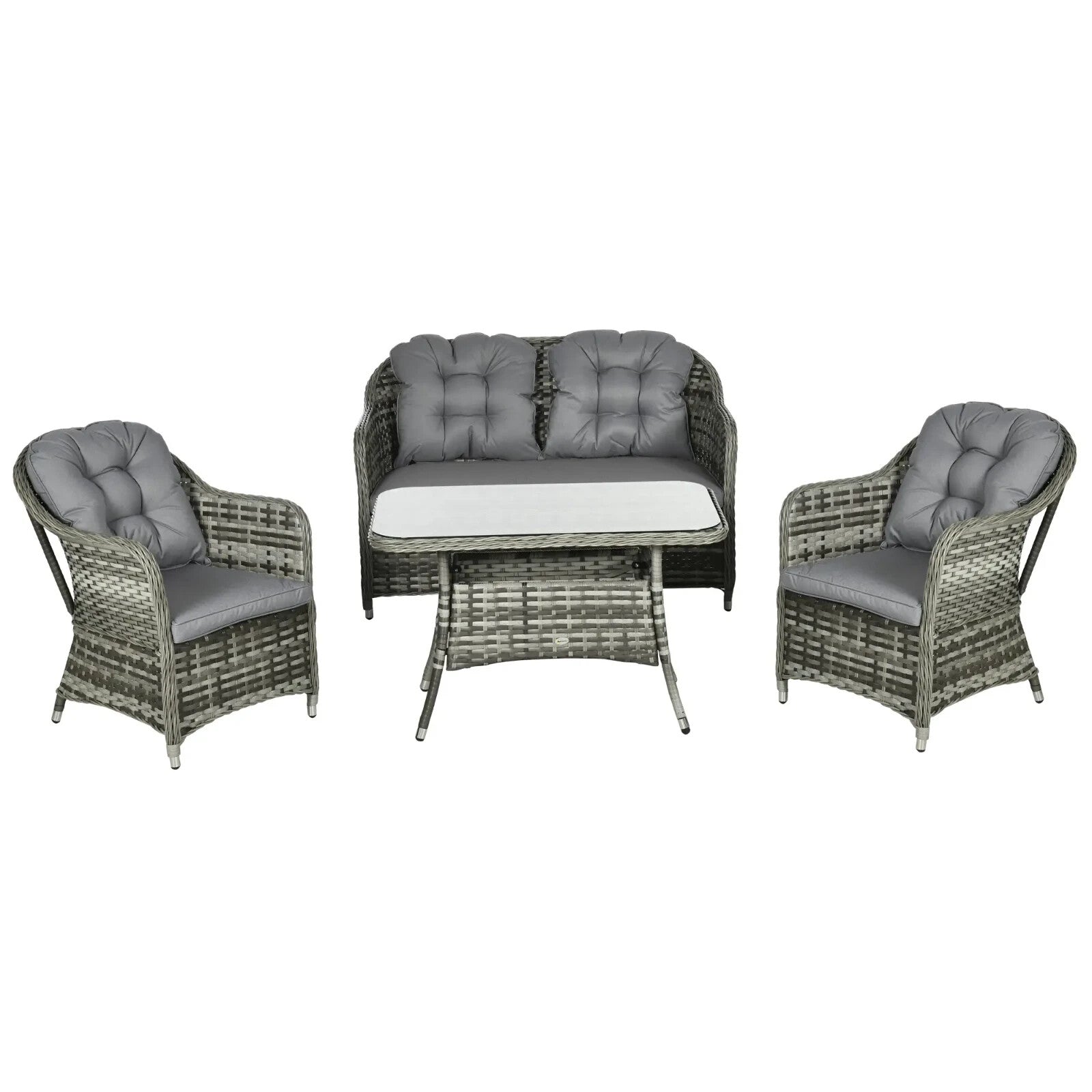 4 - Piece Rattan Garden Furniture Set Wicker Sofa Chairs & Table with Cushion Grey - Home and Garden Furniture Shop - rustic - furniture