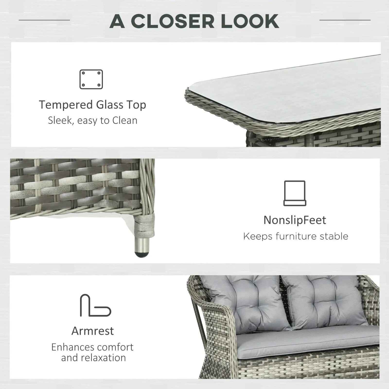 4 - Piece Rattan Garden Furniture Set Wicker Sofa Chairs & Table with Cushion Grey - Home and Garden Furniture Shop - rustic - furniture