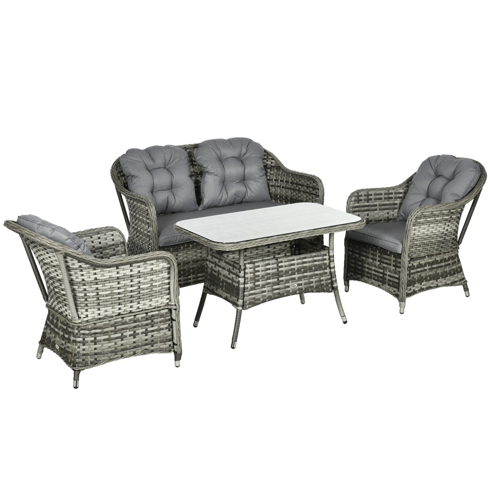 4 - Piece Rattan Garden Furniture Set Wicker Sofa Chairs & Table with Cushion Grey - Home and Garden Furniture Shop - rustic - furniture