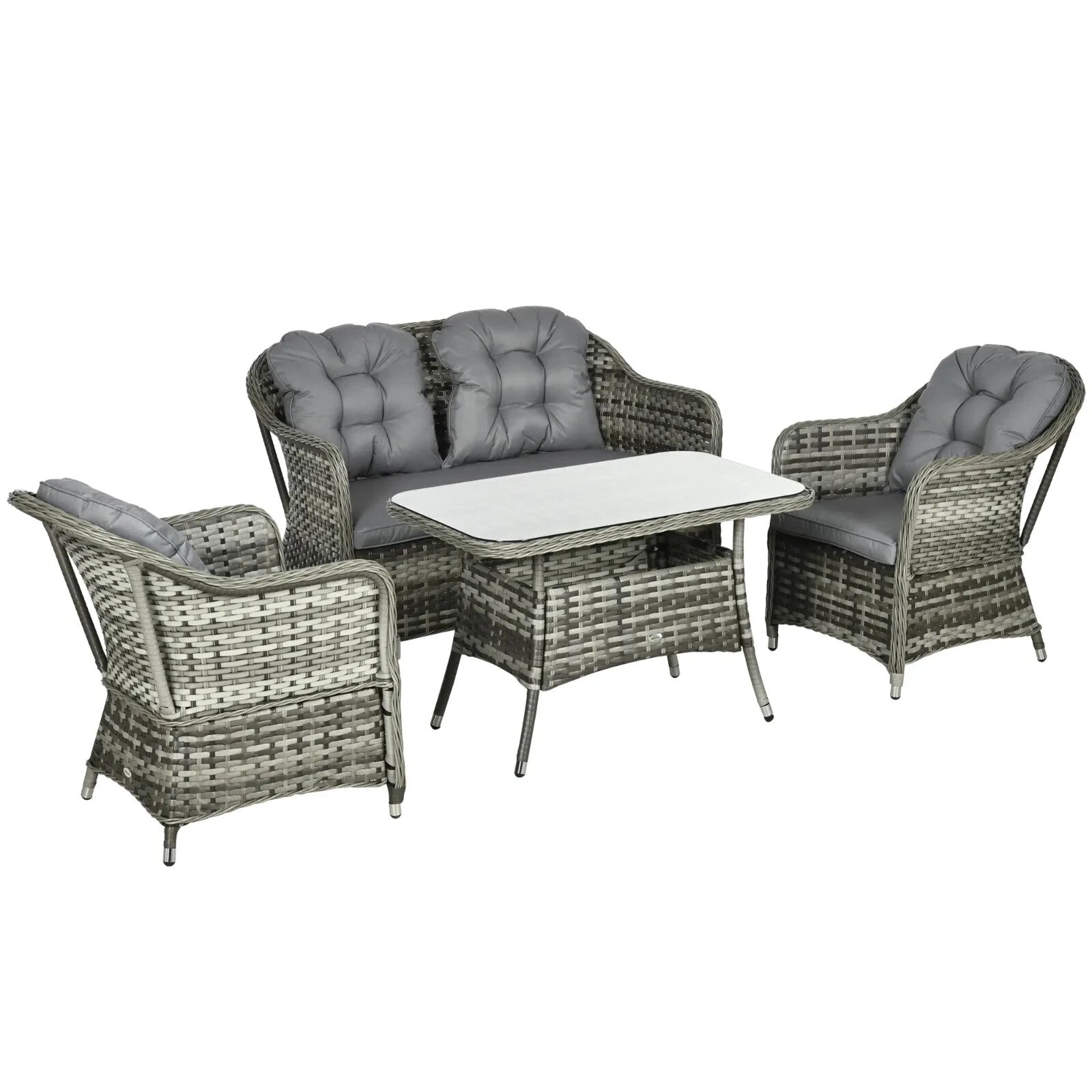 4 - Piece Rattan Garden Furniture Set Wicker Sofa Chairs & Table with Cushion Grey - Home and Garden Furniture Shop - rustic - furniture