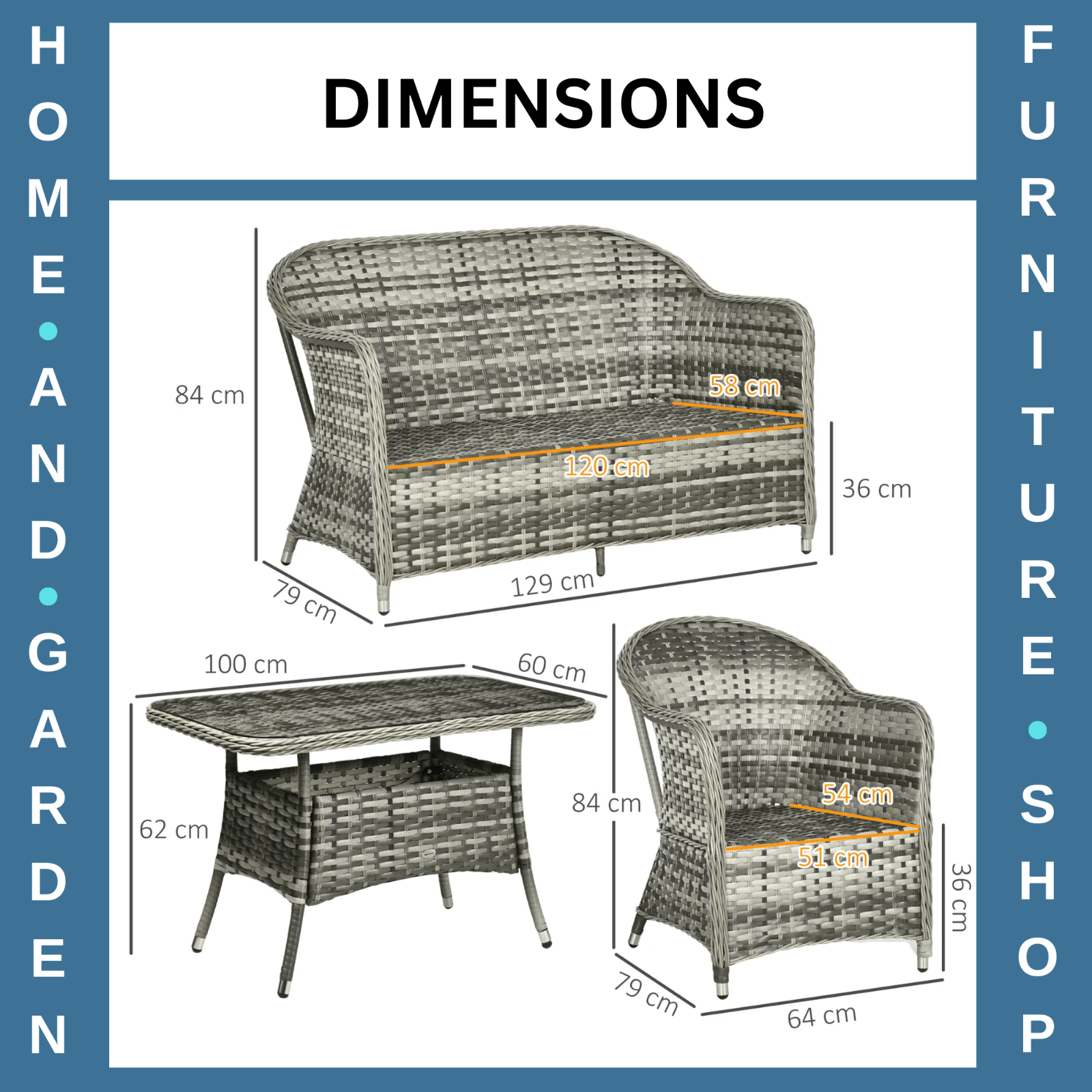 4 - Piece Rattan Garden Furniture Set Wicker Sofa Chairs & Table with Cushion Grey - Home and Garden Furniture Shop - rustic - furniture