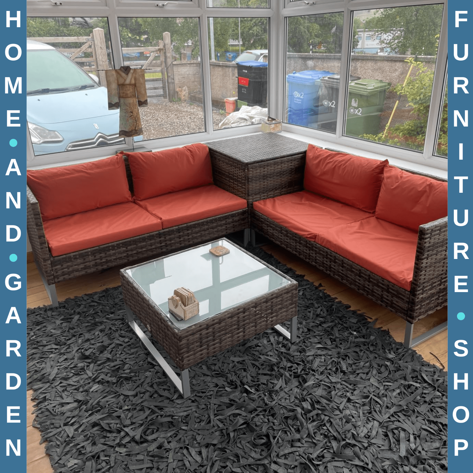 4 Piece Rattan Garden Furniture Set with Corner Sofa Loveseat Table and Cushions - Home and Garden Furniture Shop - rustic - furniture