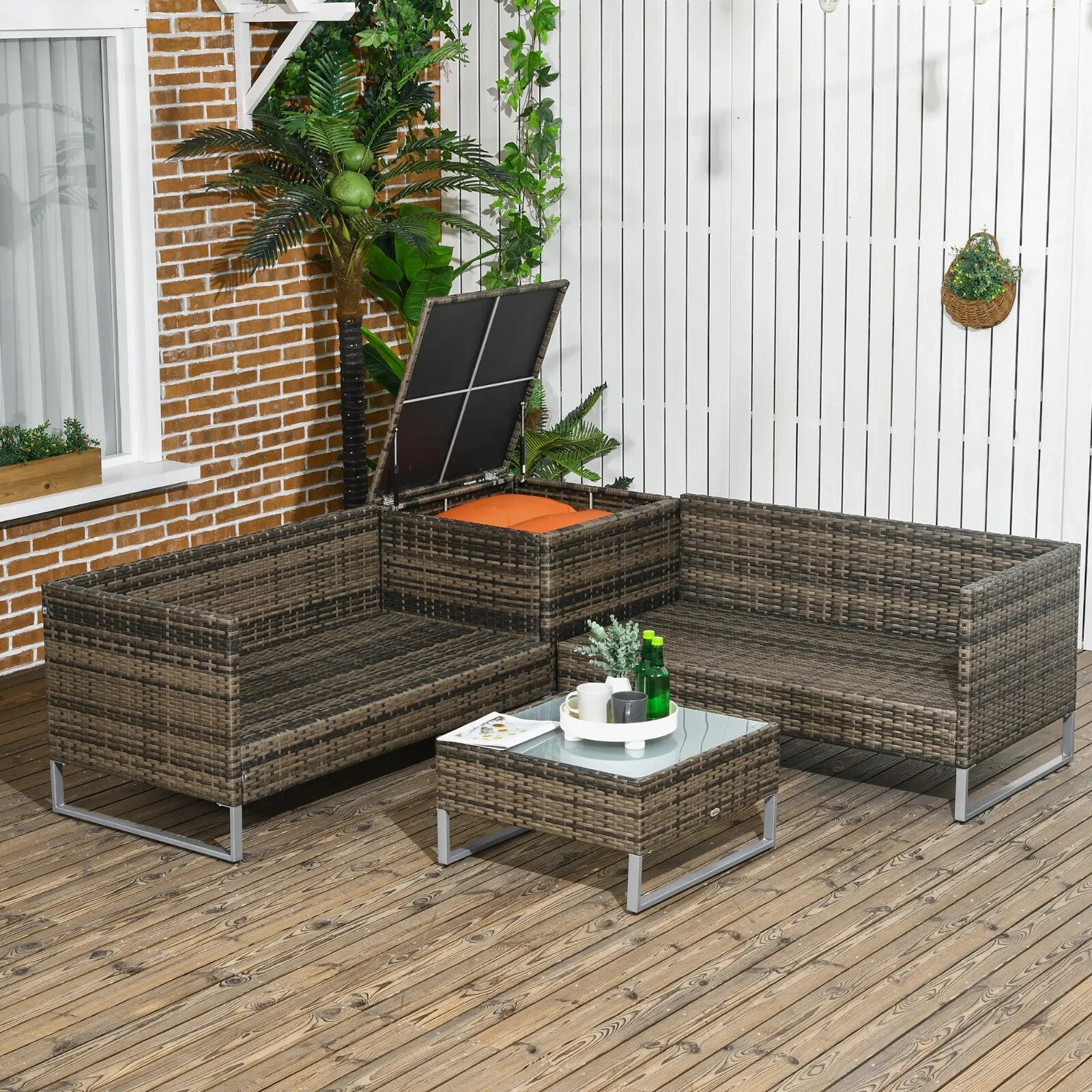 4 Piece Rattan Garden Furniture Set with Corner Sofa Loveseat Table and Cushions - Home and Garden Furniture Shop - rustic - furniture