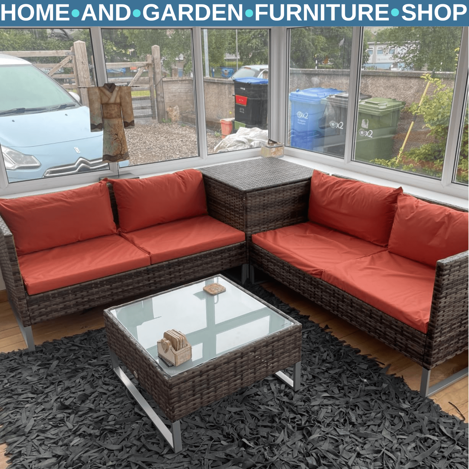 4 Piece Rattan Garden Furniture Set with Corner Sofa Loveseat Table and Cushions - Home and Garden Furniture Shop - rustic - furniture