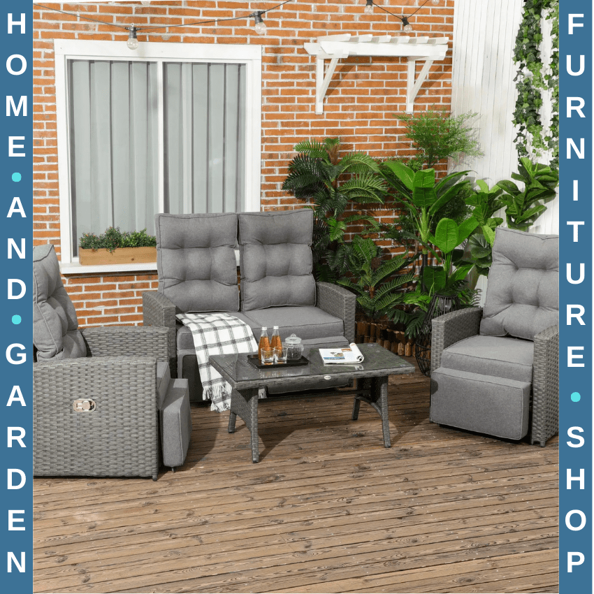 4 Piece Rattan Garden Furniture Set with Sofa Reclining Armchair & Coffee Table - Home and Garden Furniture Shop - rustic - furniture