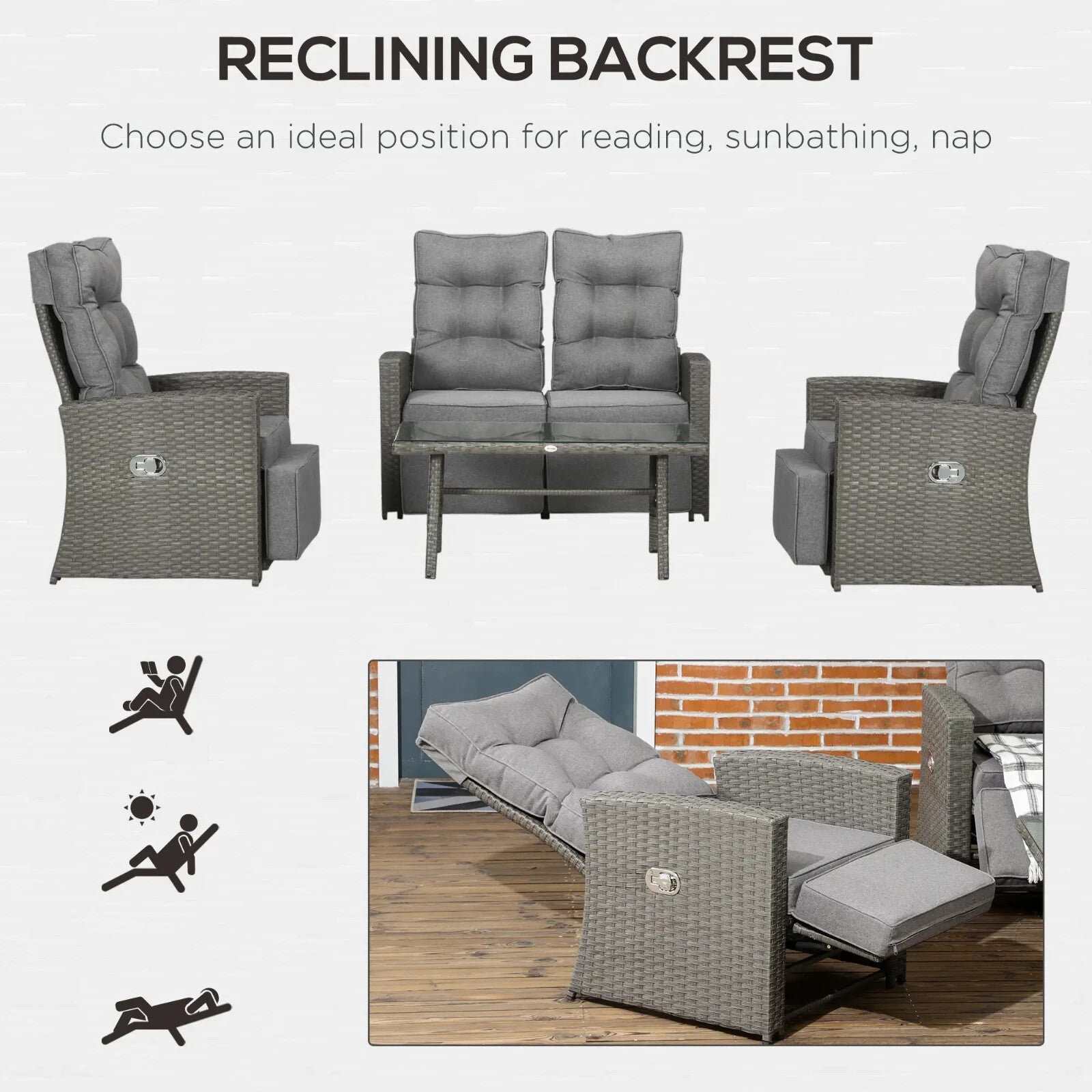 4 Piece Rattan Garden Furniture Set with Sofa Reclining Armchair & Coffee Table - Home and Garden Furniture Shop - rustic - furniture