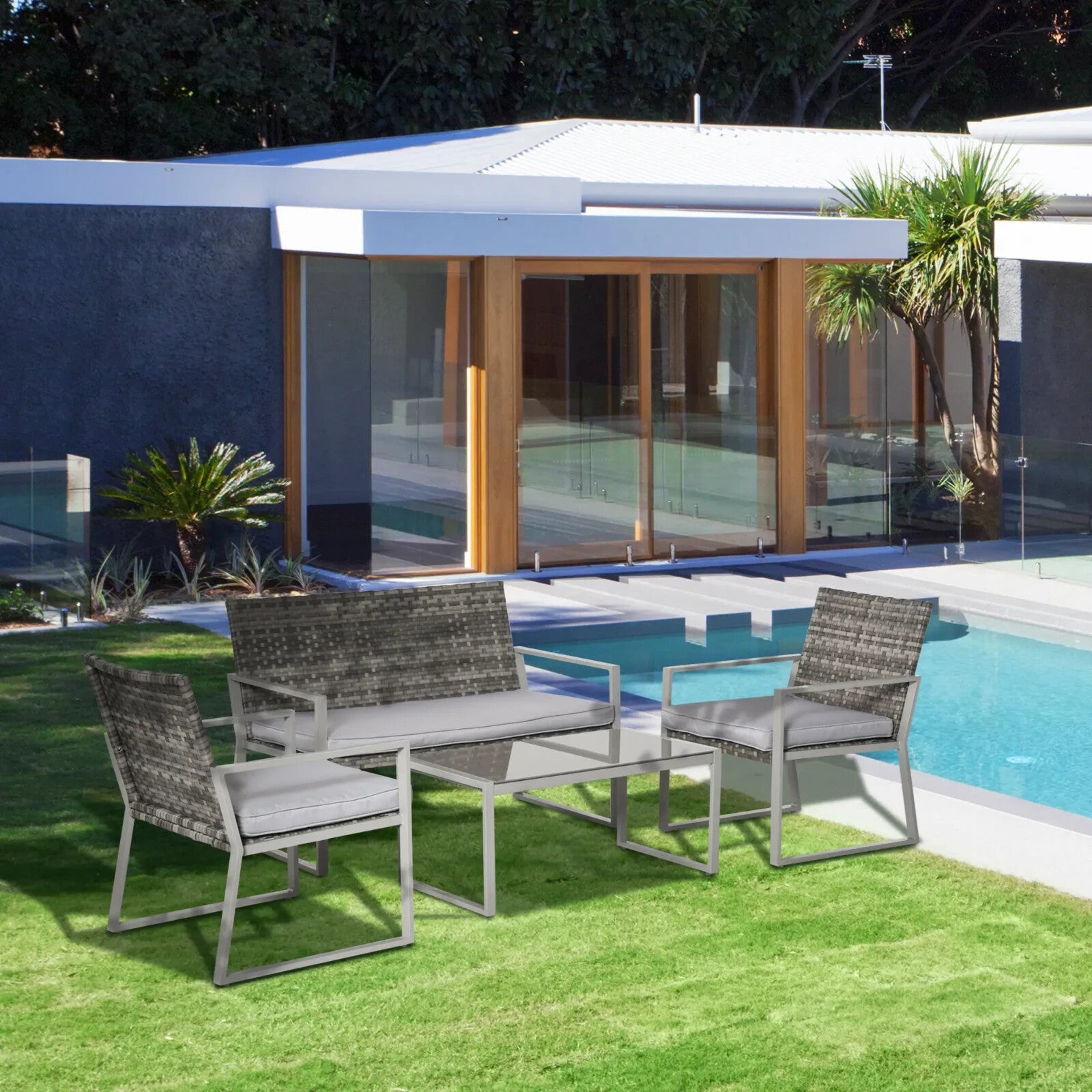 4 Piece Rattan Outdoor Garden Furniture Set w/ Seating for Patio or Conservatory - Home and Garden Furniture Shop - rustic - furniture