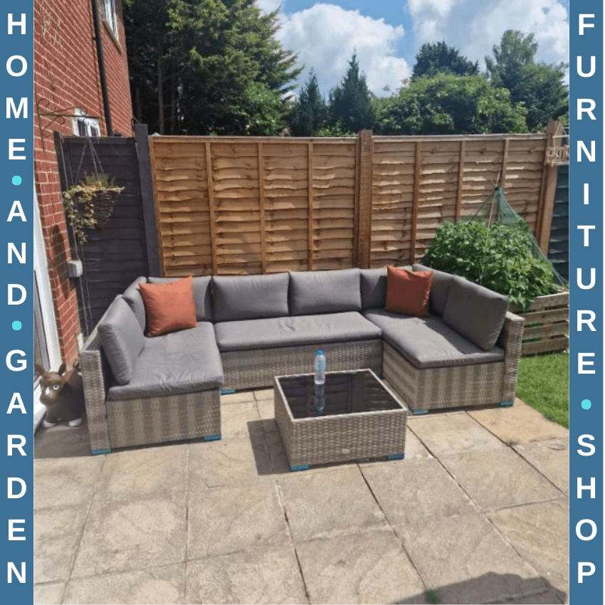 4 Piece Rattan Patio Sofa Set Outdoor 6 Seater Furniture w/ Tempered Glass Table - Home and Garden Furniture Shop - rustic - furniture