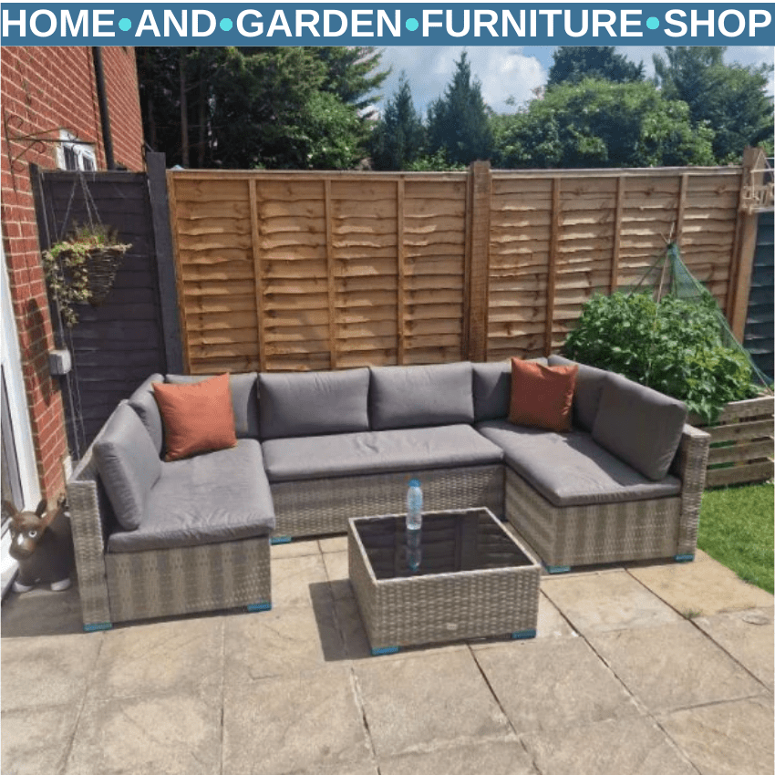 4 Piece Rattan Patio Sofa Set Outdoor 6 Seater Furniture w/ Tempered Glass Table - Home and Garden Furniture Shop - rustic - furniture