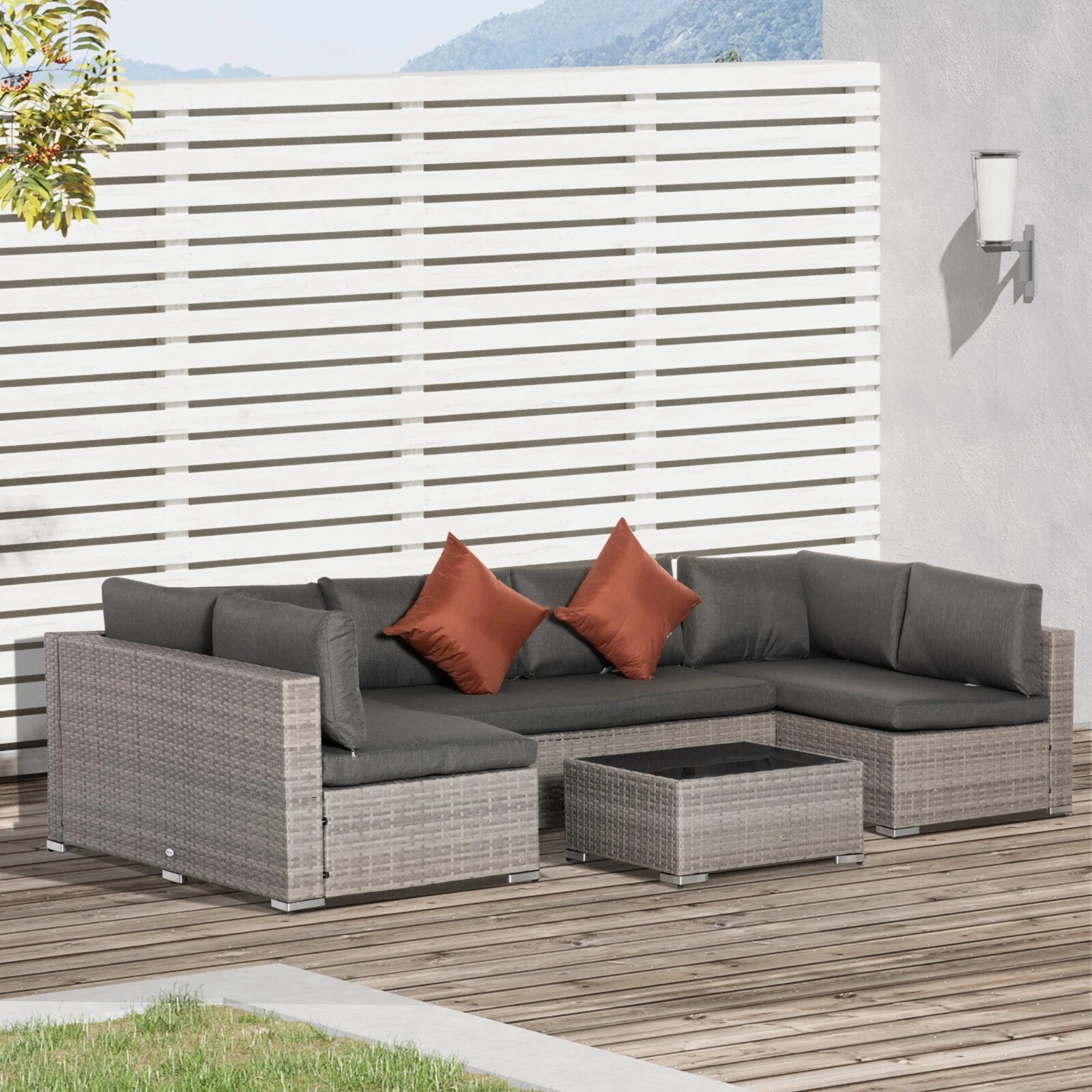4 Piece Rattan Patio Sofa Set Outdoor 6 Seater Furniture w/ Tempered Glass Table - Home and Garden Furniture Shop - rustic - furniture