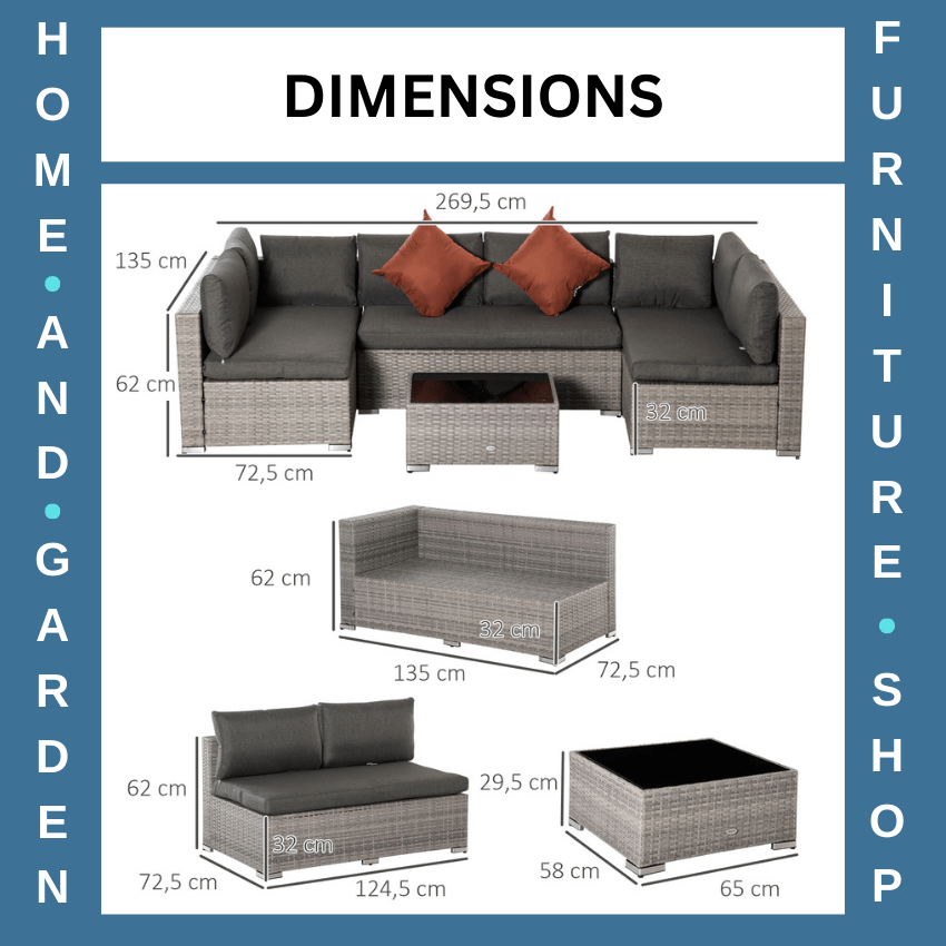 4 Piece Rattan Patio Sofa Set Outdoor 6 Seater Furniture w/ Tempered Glass Table - Home and Garden Furniture Shop - rustic - furniture