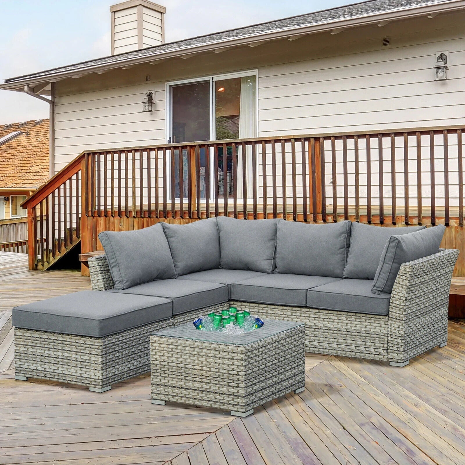4 Piece Rattan Patio Sofa Set Outdoor Wicker Sectional Aluminium Frame Furniture - Home and Garden Furniture Shop - #rustic - furniture#