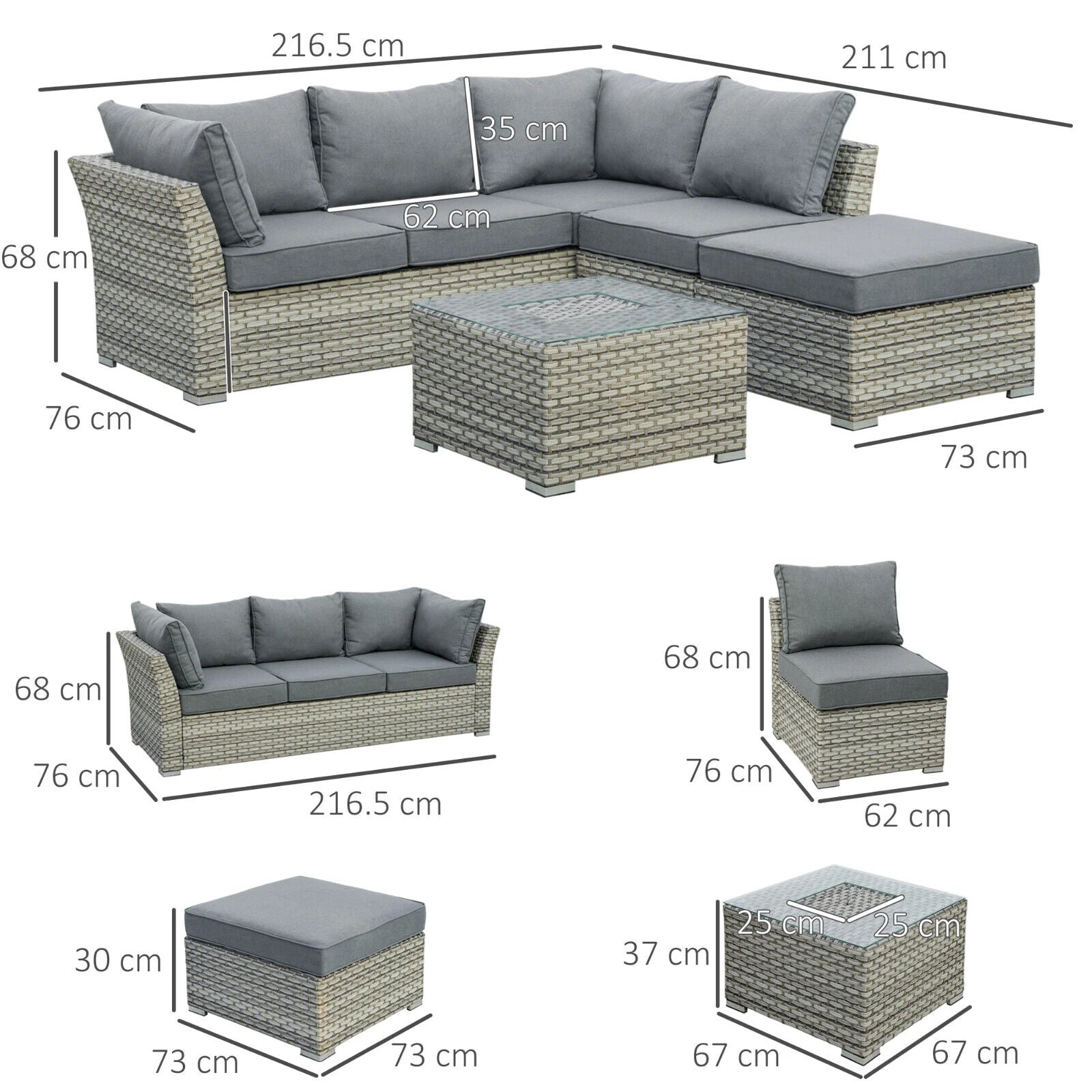 4 Piece Rattan Patio Sofa Set Outdoor Wicker Sectional Aluminium Frame Furniture - Home and Garden Furniture Shop - #rustic - furniture#