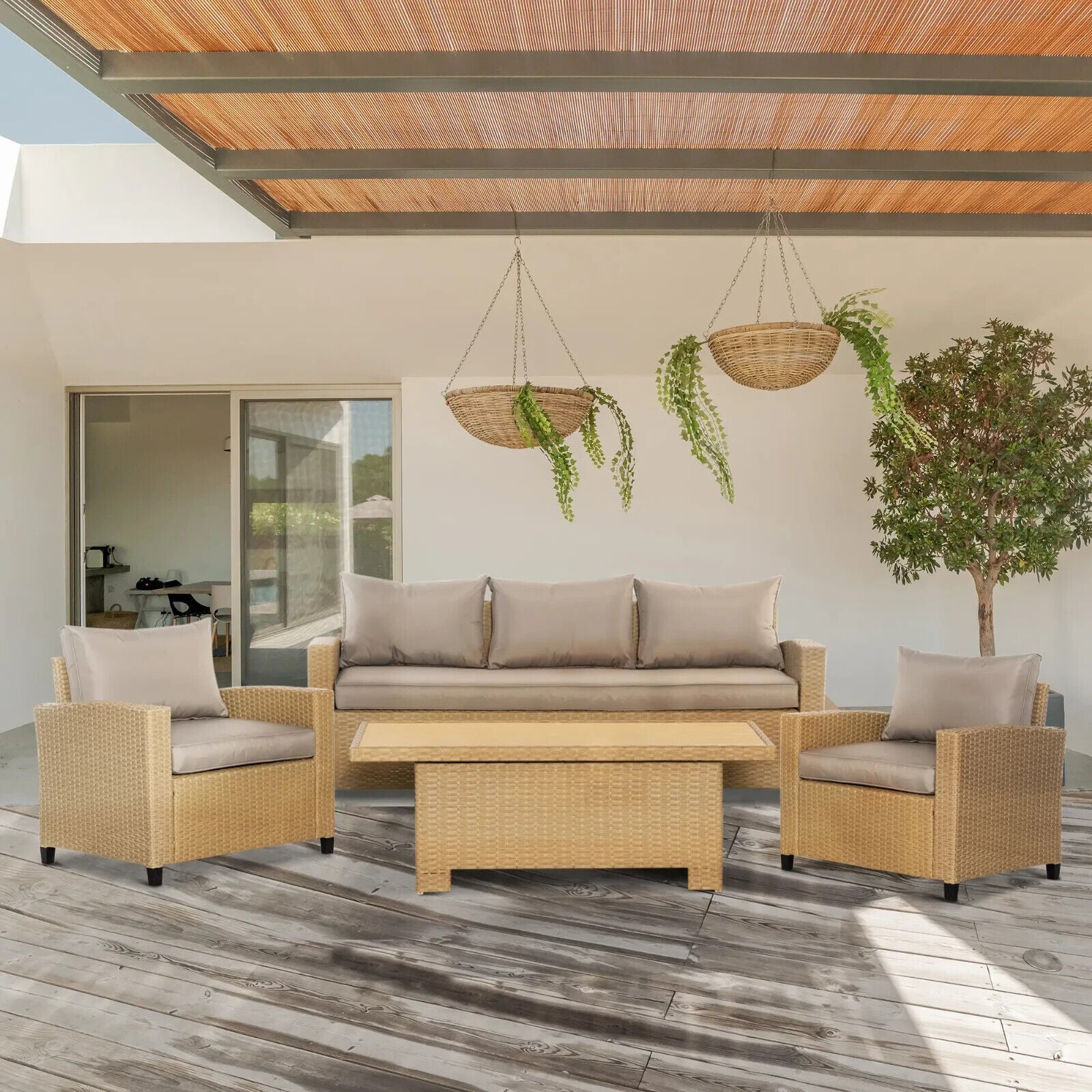 4 Piece Rattan Sofa Set Outdoor Wicker Aluminium Frame Patio Furniture w/ Table - Home and Garden Furniture Shop - #rustic - furniture#