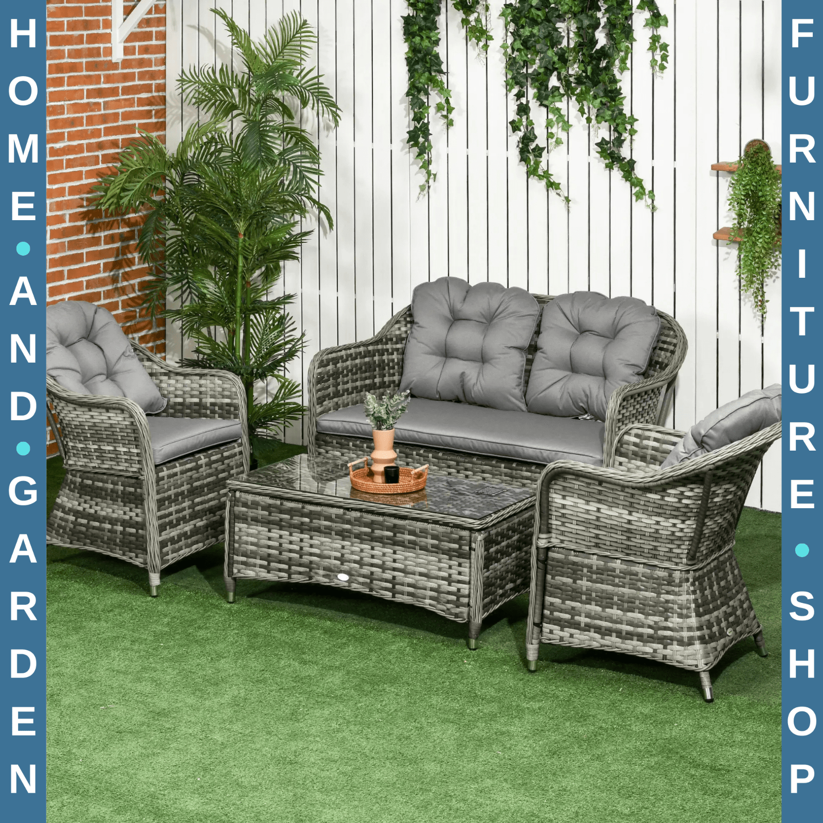 4 Piece Rattan Wicker Garden Sofa Set Outdoor Patio Furniture w/ Cushions Table - Home and Garden Furniture Shop - rustic - furniture