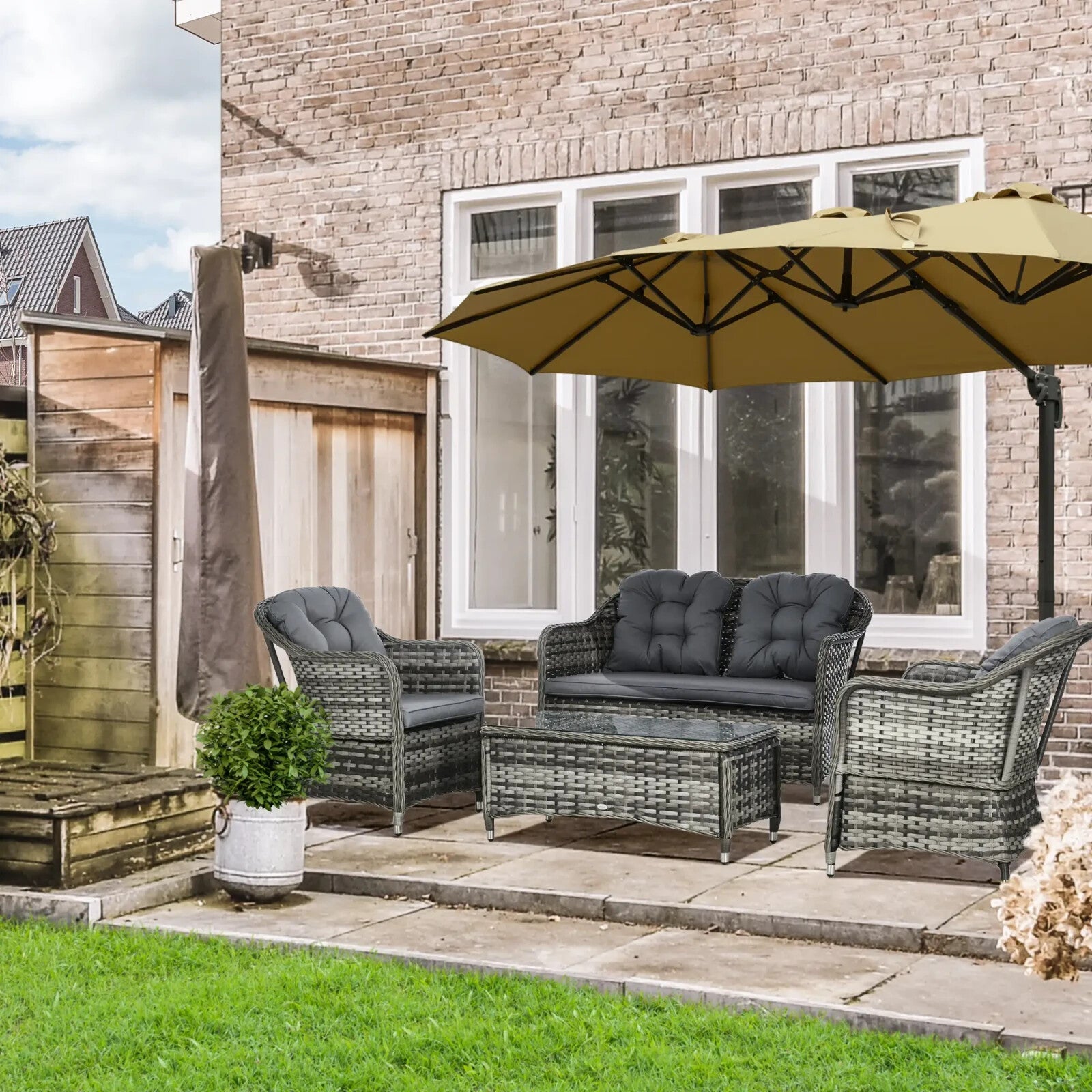 4 Piece Rattan Wicker Garden Sofa Set Outdoor Patio Furniture w/ Cushions Table - Home and Garden Furniture Shop - rustic - furniture