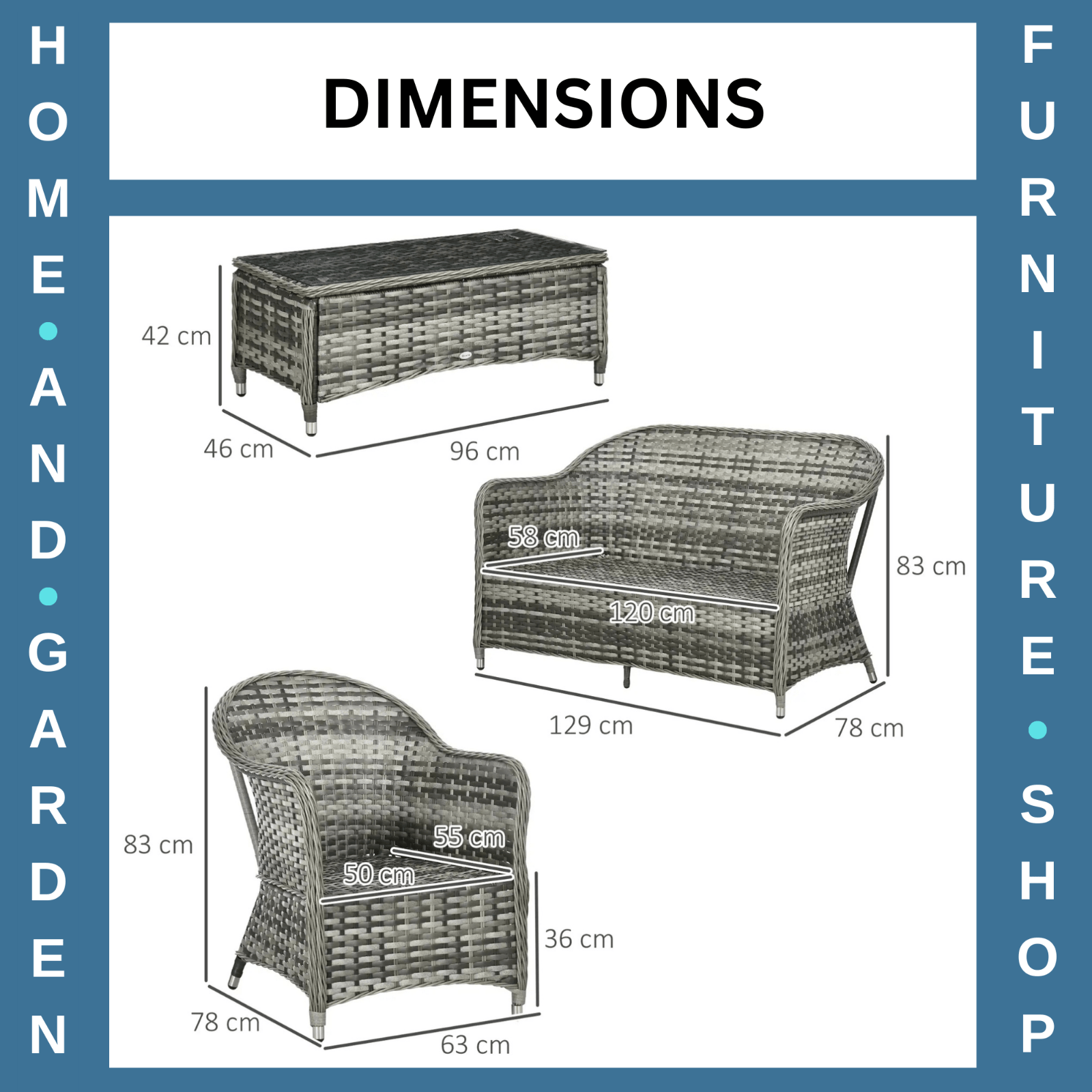4 Piece Rattan Wicker Garden Sofa Set Outdoor Patio Furniture w/ Cushions Table - Home and Garden Furniture Shop - rustic - furniture