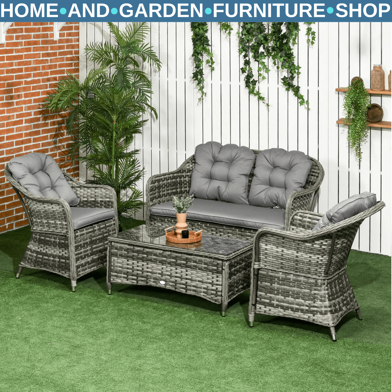 4 Piece Rattan Wicker Garden Sofa Set Outdoor Patio Furniture w/ Cushions Table - Home and Garden Furniture Shop - rustic - furniture