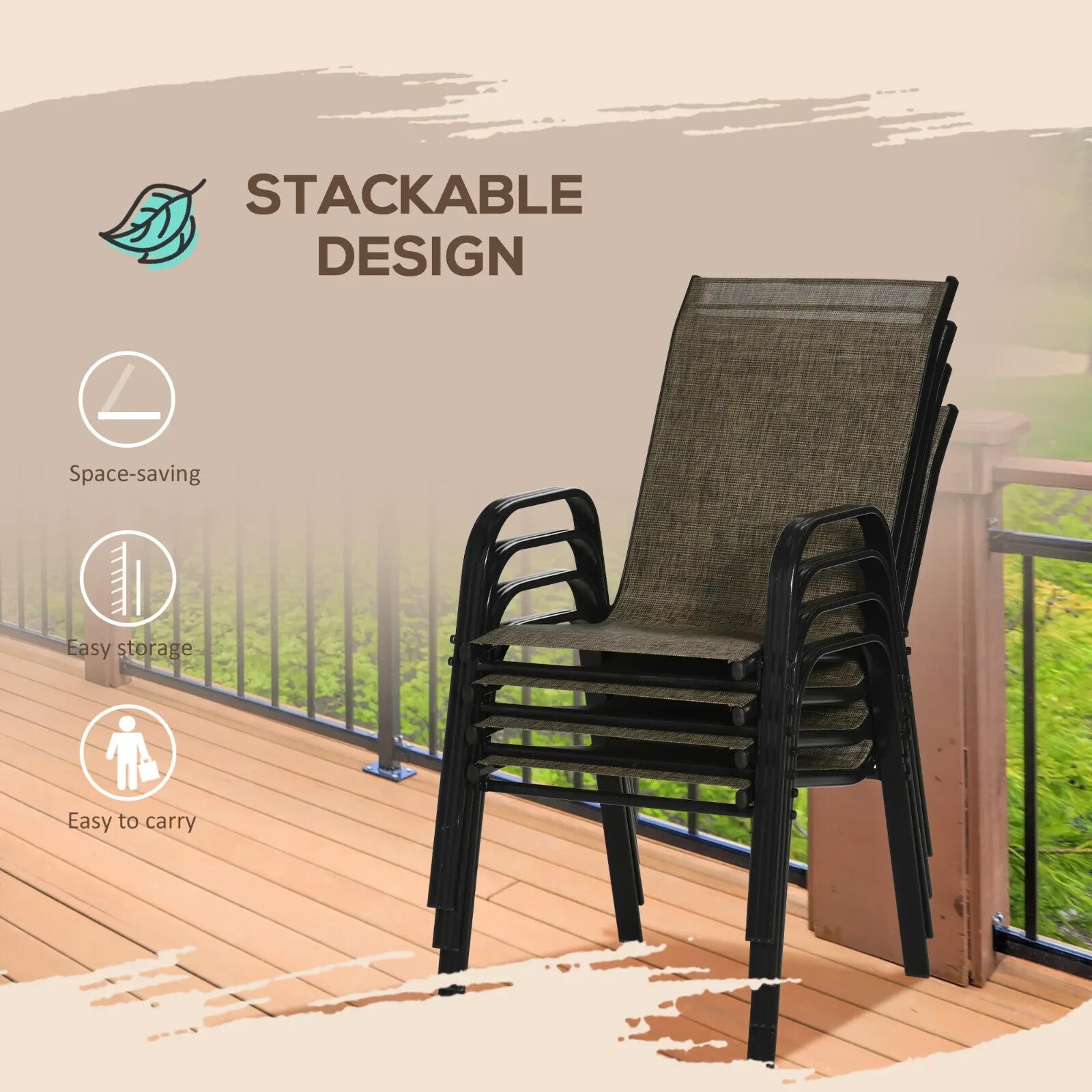 4 Piece Stackable Garden Dining Chair with Armrests & High Back Mesh Seating Set - Home and Garden Furniture Shop - rustic - furniture