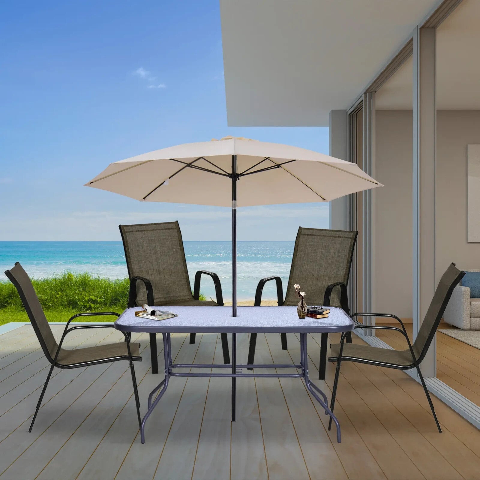 4 Piece Stackable Garden Dining Chair with Armrests & High Back Mesh Seating Set - Home and Garden Furniture Shop - rustic - furniture