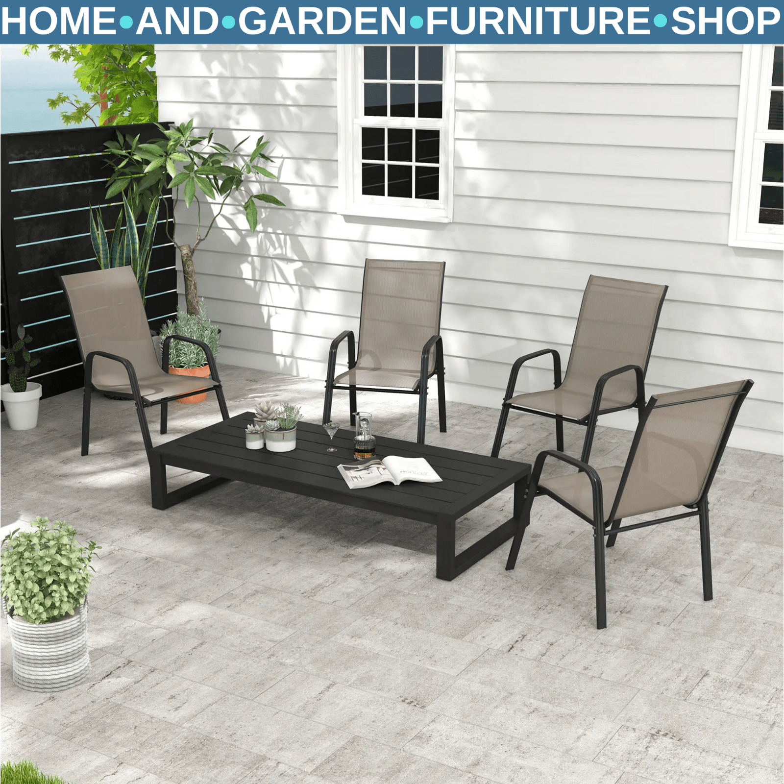 4 Piece Stackable Garden Dining Chairs Set Outdoor Patio Seating for Table Use - Home and Garden Furniture Shop - rustic - furniture