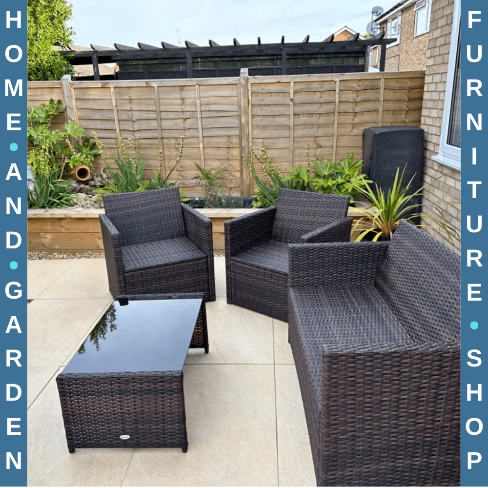 4 Pieces Rattan Sofa Set with Coffee Table for Garden and Outdoor Use Black - Home and Garden Furniture Shop - rustic - furniture