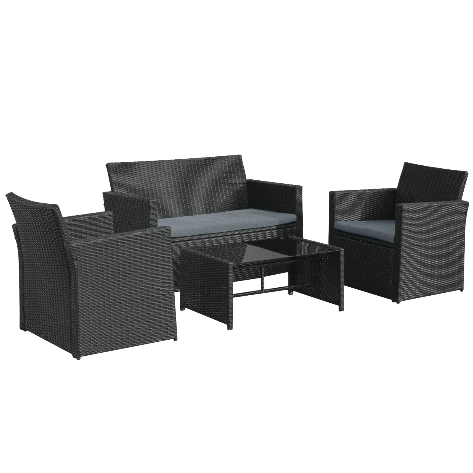 4 Pieces Rattan Sofa Set with Coffee Table for Garden and Outdoor Use Black - Home and Garden Furniture Shop - rustic - furniture