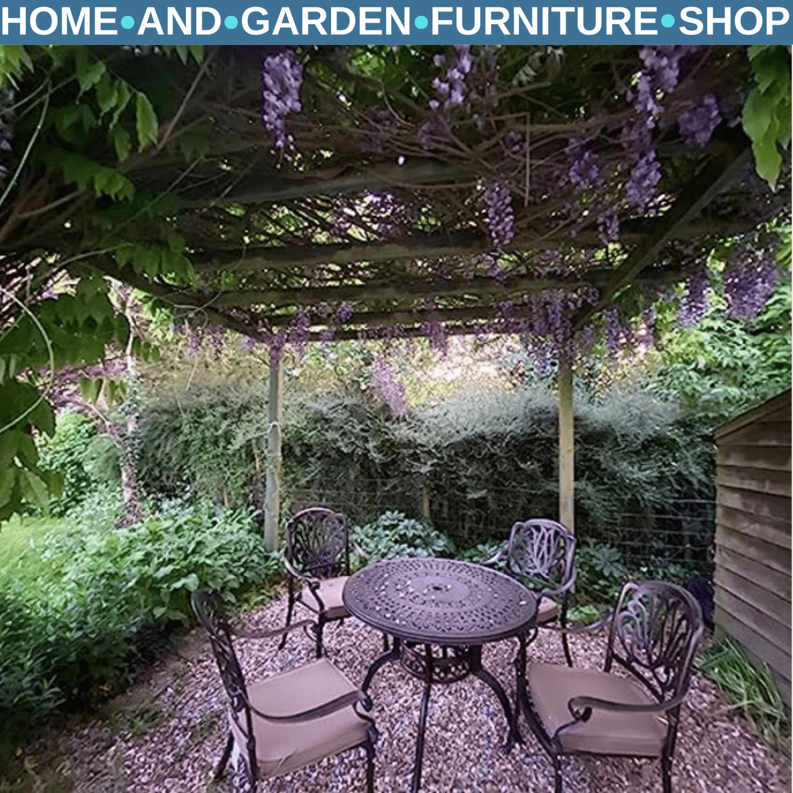 4 Seater Antique Cast Aluminium Garden Dining Set with Cushions and Parasol Hole - Home and Garden Furniture Shop - rustic - furniture
