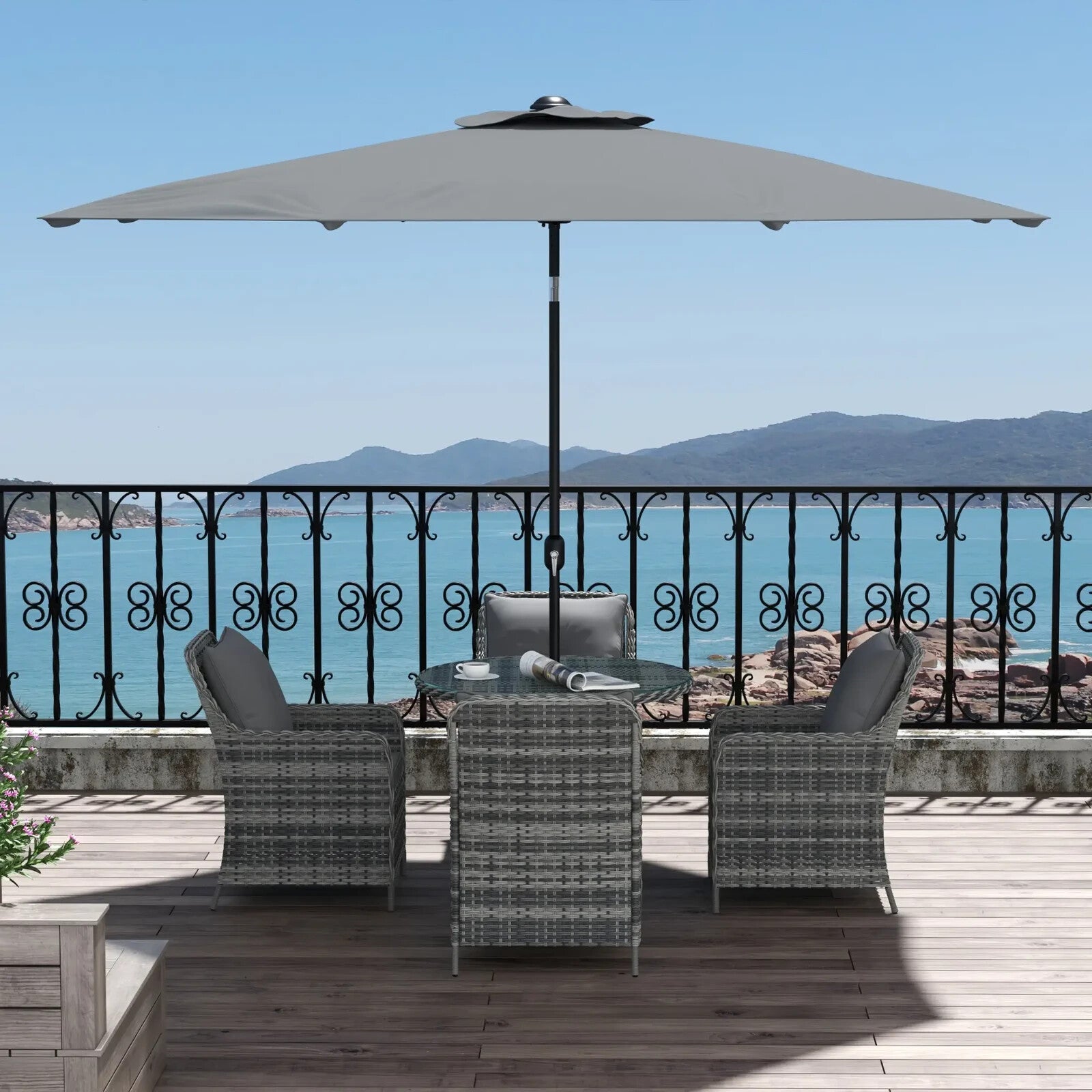 4 Seater Garden Dining Set Outdoor Furniture with Umbrella Cushion & Glass Table - Home and Garden Furniture Shop - rustic - furniture
