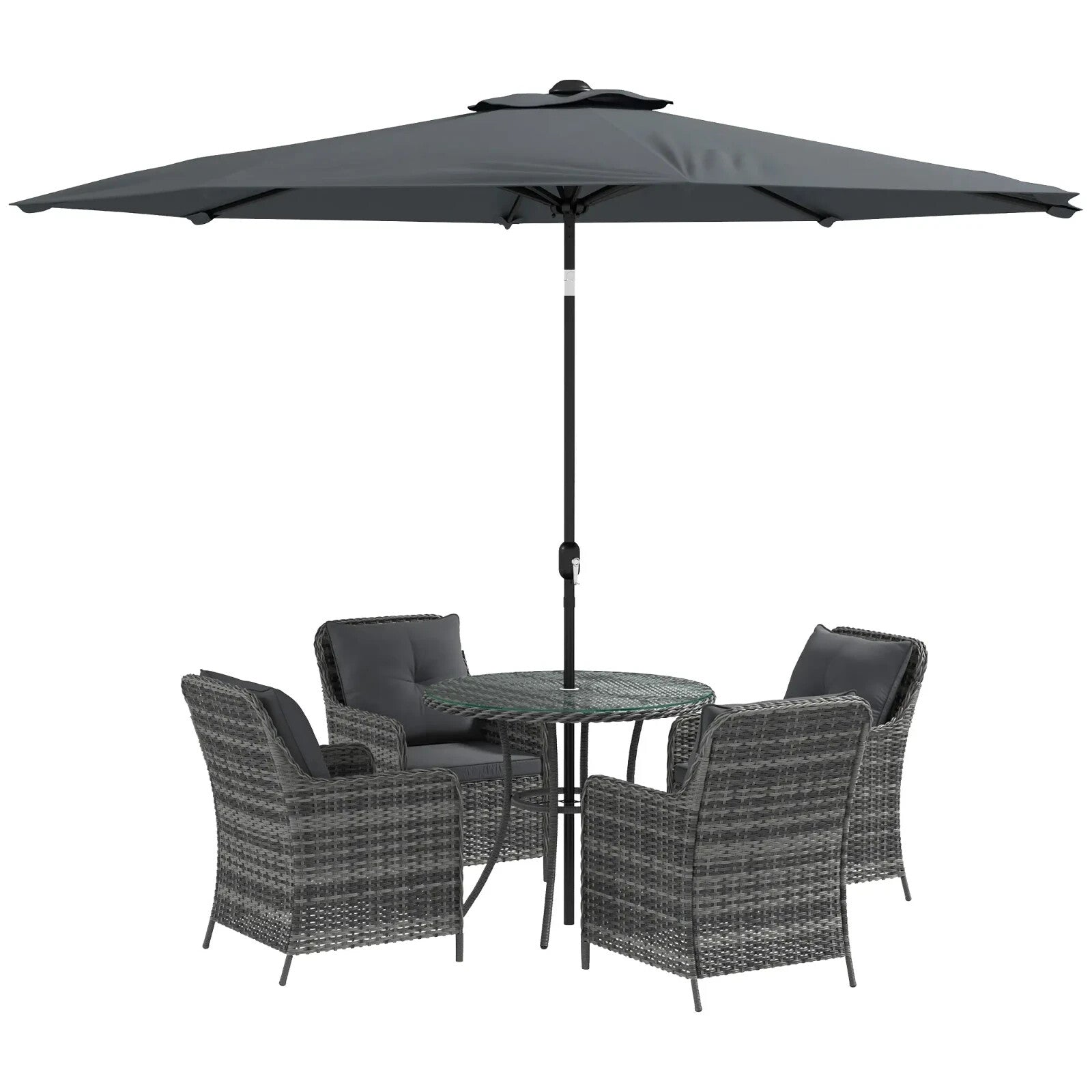 4 Seater Garden Dining Set Outdoor Furniture with Umbrella Cushion & Glass Table - Home and Garden Furniture Shop - rustic - furniture