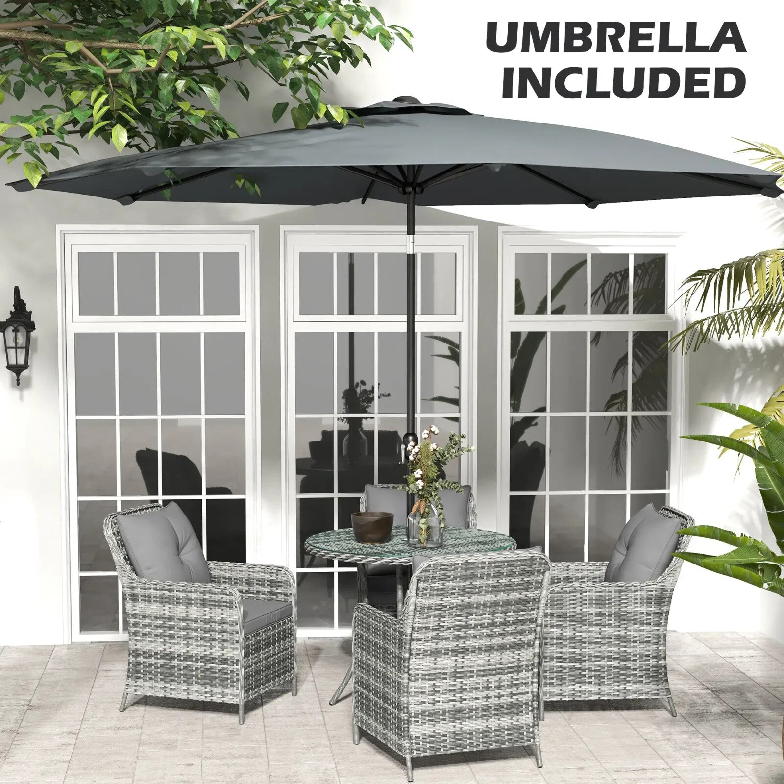 4 Seater Garden Dining Set Outdoor Furniture with Umbrella Cushion & Glass Table - Home and Garden Furniture Shop - rustic - furniture
