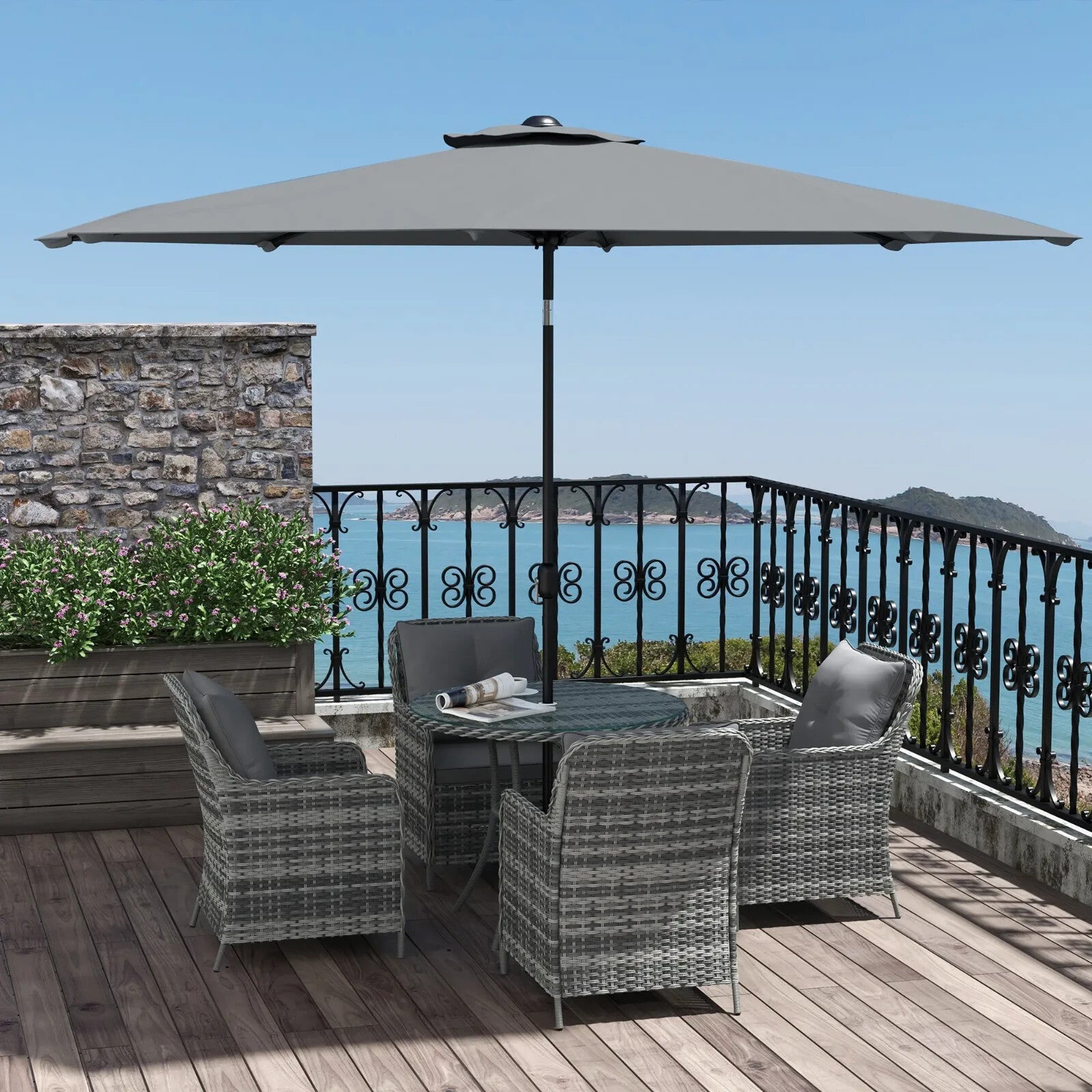 4 Seater Garden Dining Set Outdoor Furniture with Umbrella Cushion & Glass Table - Home and Garden Furniture Shop - rustic - furniture