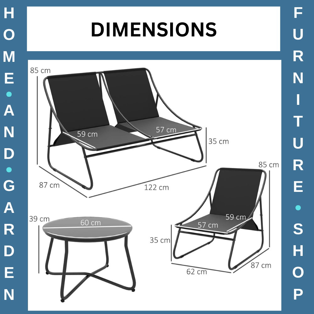 4 Seater Garden Furniture Set with Sofa Chairs & Coffee Table Outdoor Grey Black - Home and Garden Furniture Shop - rustic - furniture