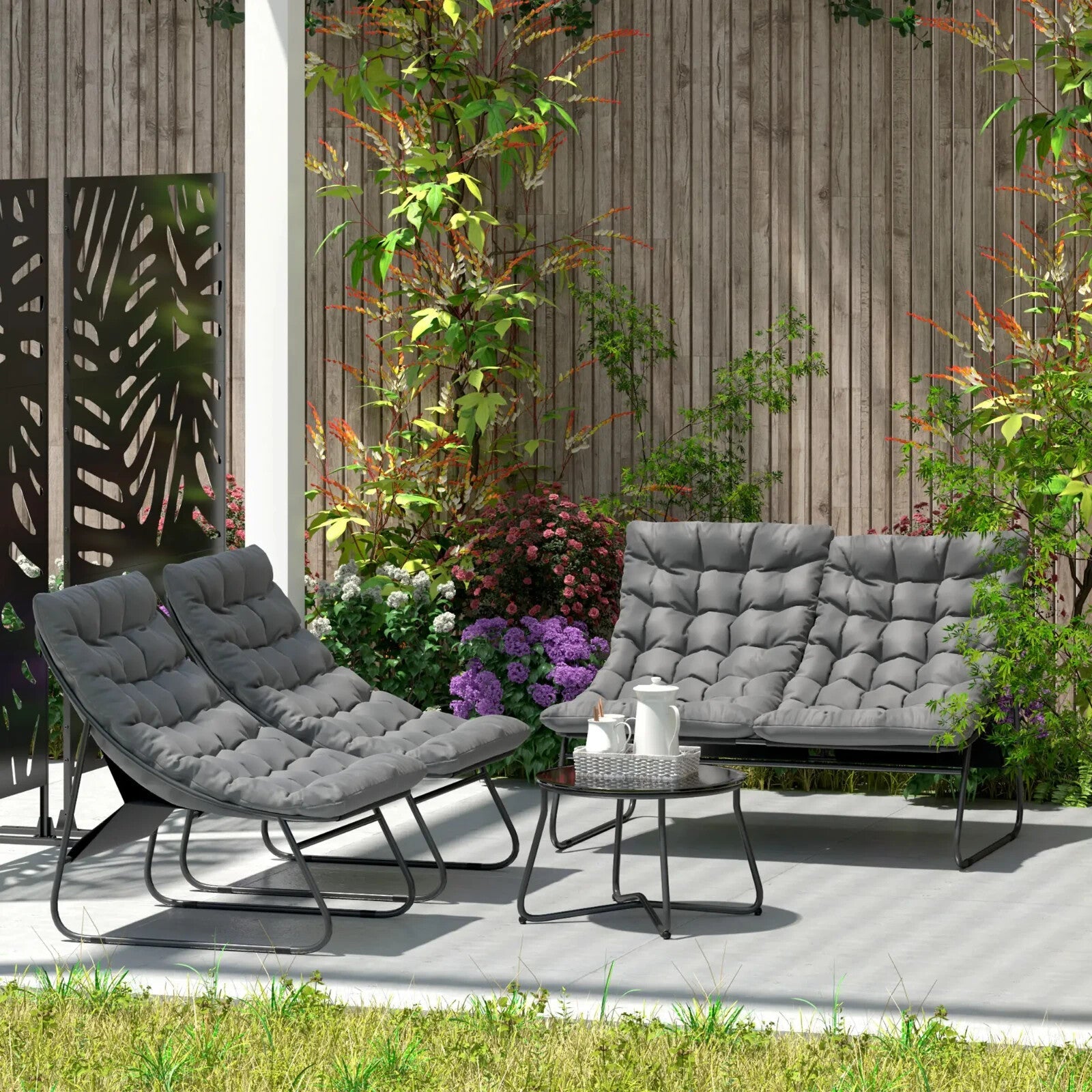 4 Seater Garden Furniture Set with Sofa Chairs & Coffee Table Outdoor Grey Black - Home and Garden Furniture Shop - rustic - furniture