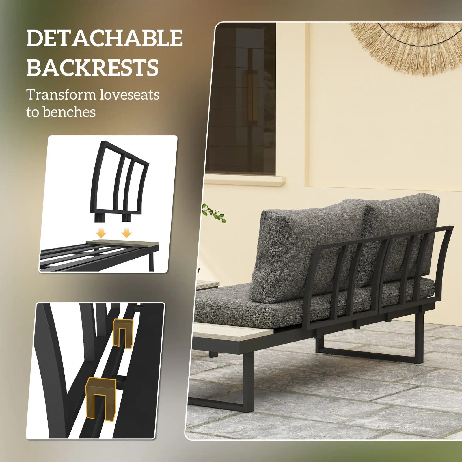 4 Seater L - Shaped Aluminium Garden Furniture Set with Loveseats and Coffee Table - Home and Garden Furniture Shop - rustic - furniture