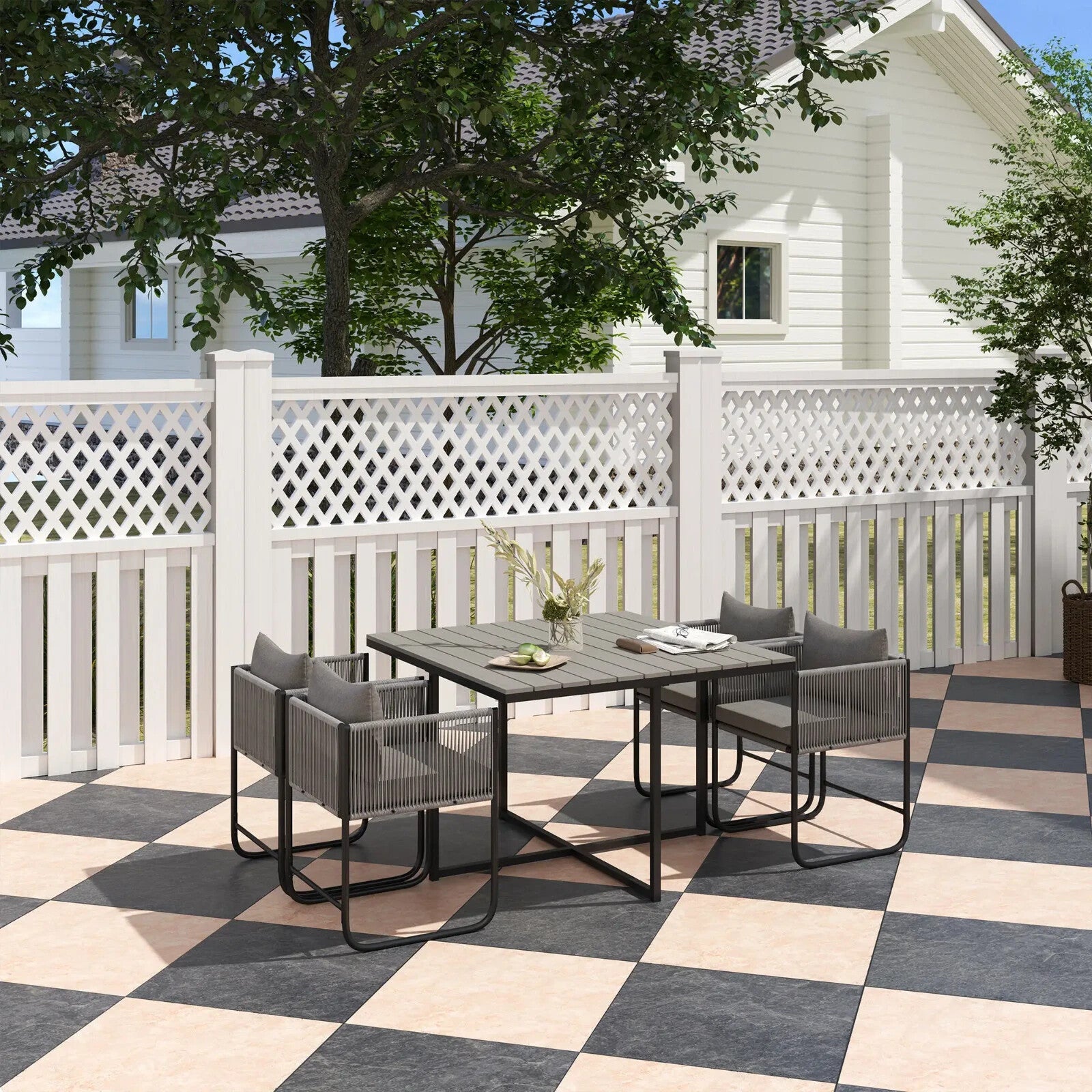 4 Seater Rattan Cube Garden Dining Set with Cushions and Table for Outdoor Grey - Home and Garden Furniture Shop - rustic - furniture
