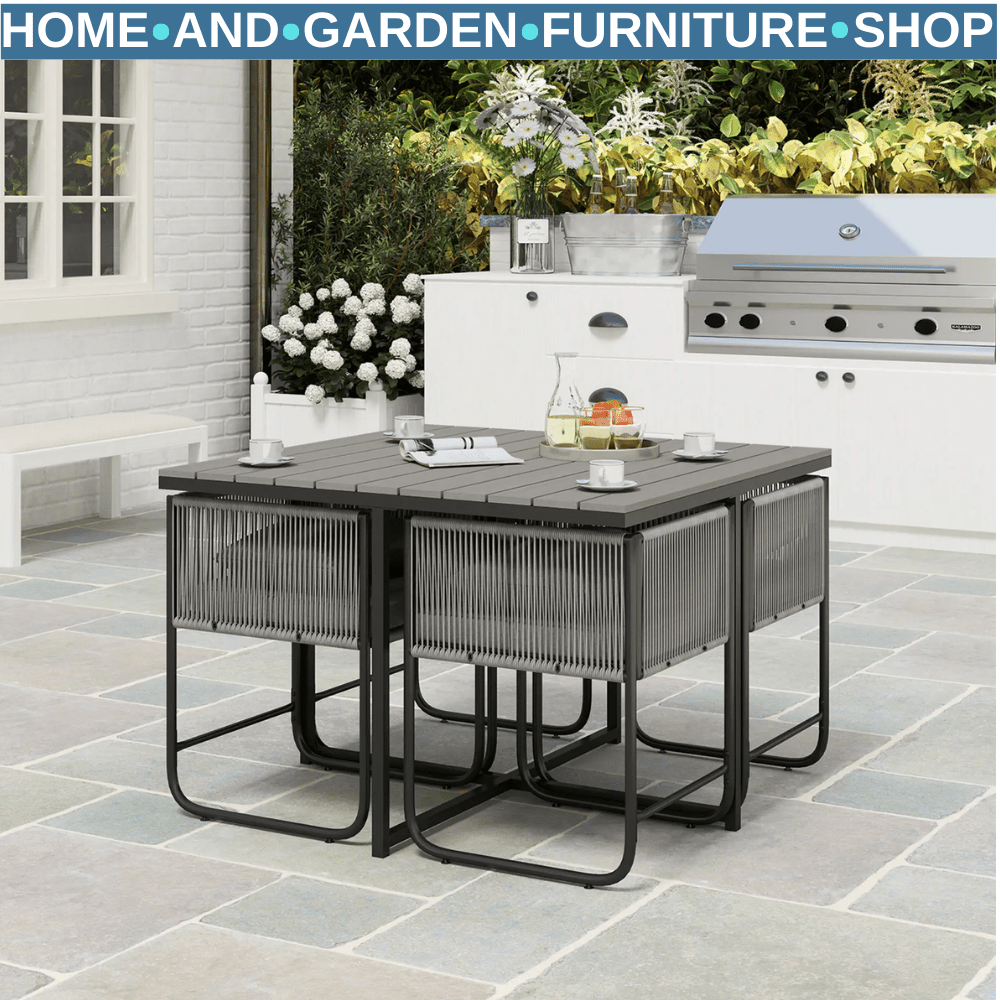 4 Seater Rattan Cube Garden Dining Set with Cushions and Table for Outdoor Grey - Home and Garden Furniture Shop - rustic - furniture