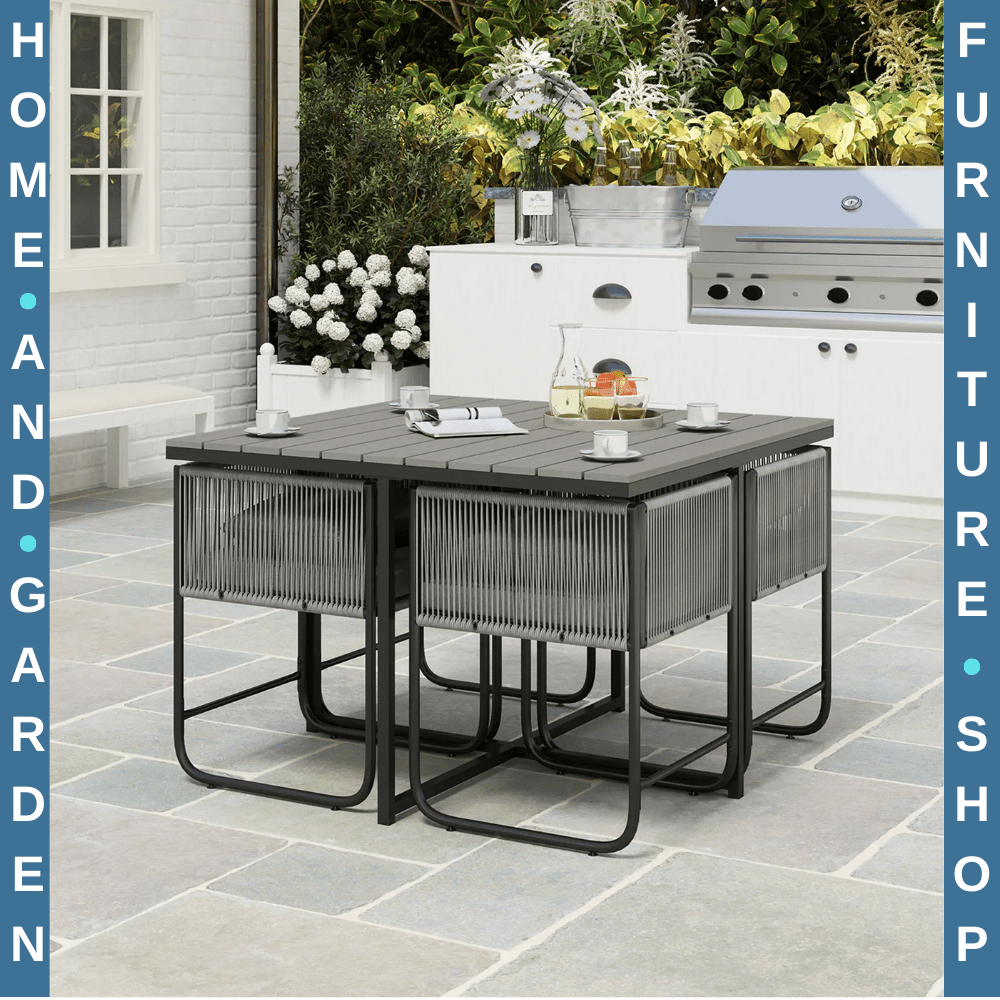 4 Seater Rattan Cube Garden Dining Set with Cushions and Table for Outdoor Grey - Home and Garden Furniture Shop - rustic - furniture