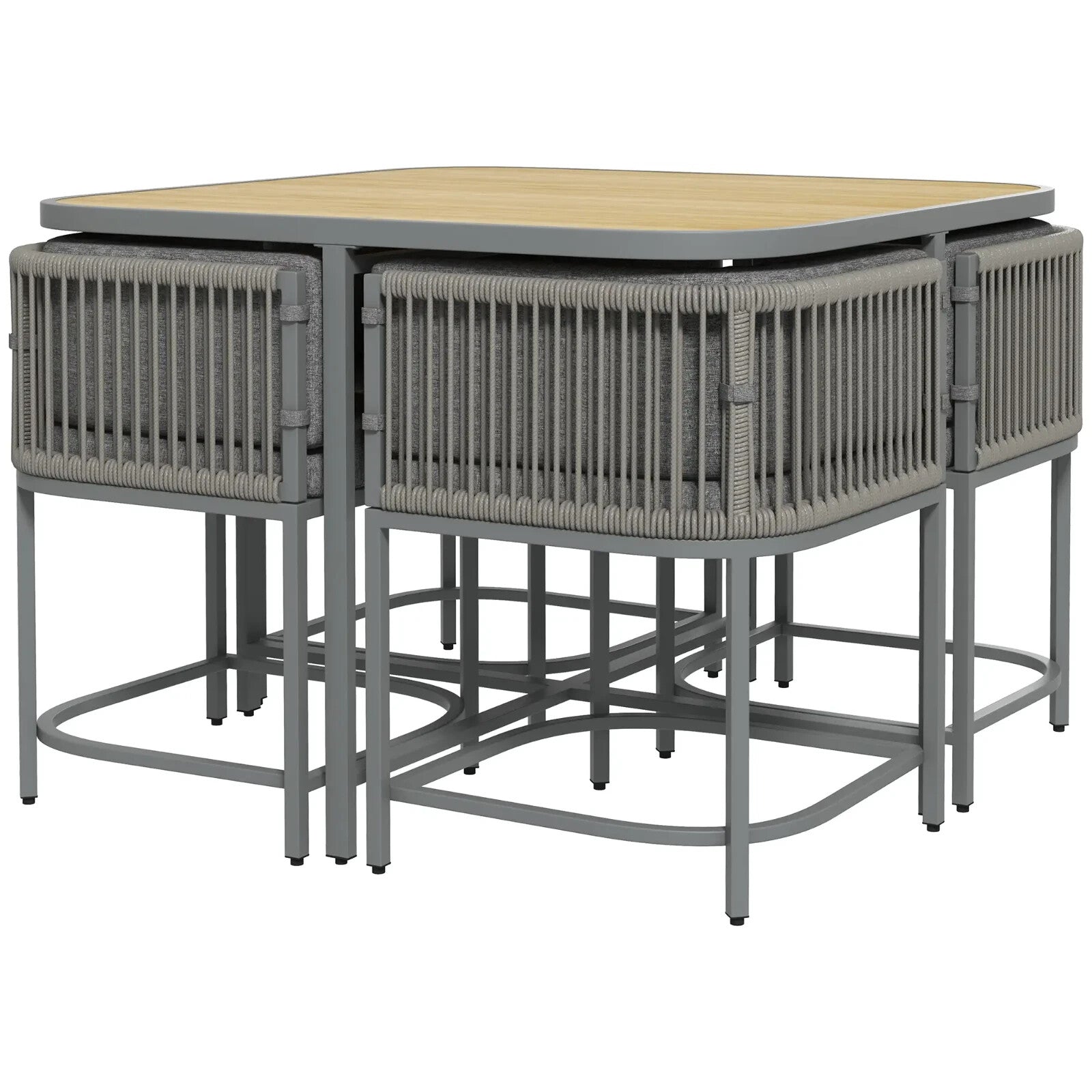 4 - Seater Rattan Dining Set with Cushions and Space - saving Design for Garden Grey - Home and Garden Furniture Shop - rustic - furniture