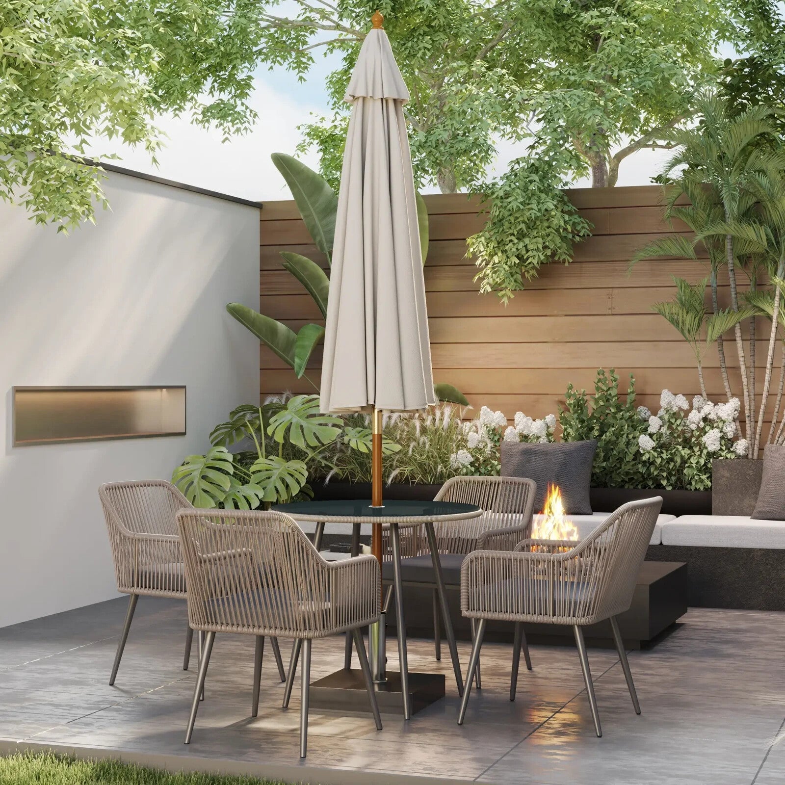 4 Seater Rattan Garden Dining Set with Table Chairs and Parasol Hole for Patio - Home and Garden Furniture Shop - rustic - furniture