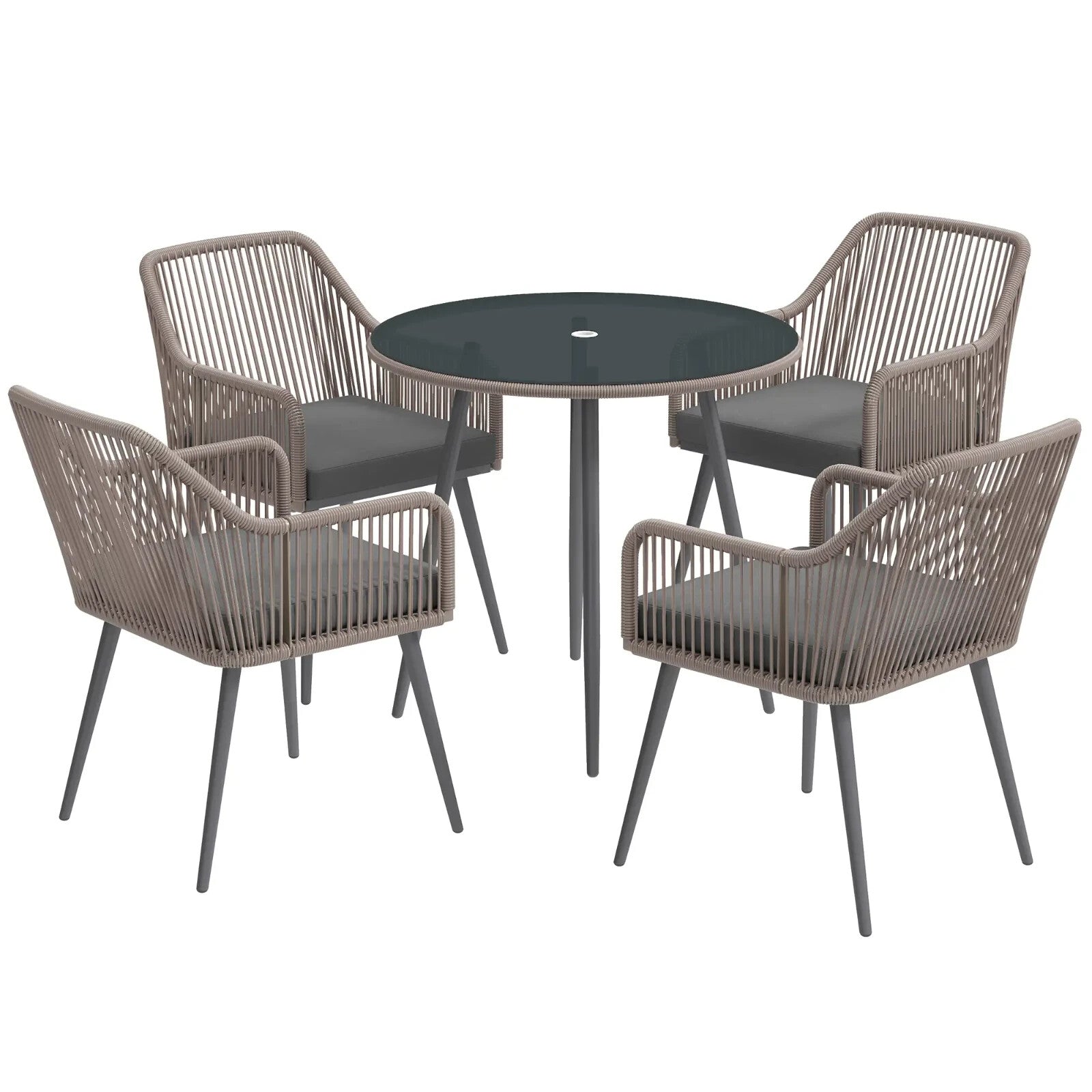 4 Seater Rattan Garden Dining Set with Table Chairs and Parasol Hole for Patio - Home and Garden Furniture Shop - rustic - furniture