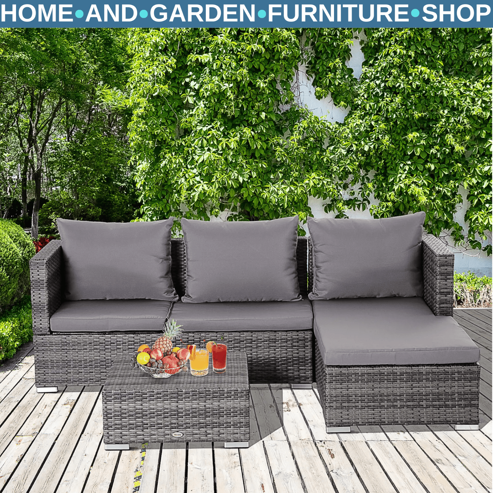 4 Seater Rattan Garden Furniture Set Outdoor Patio Table and Chairs PE Wicker - Home and Garden Furniture Shop - rustic - furniture