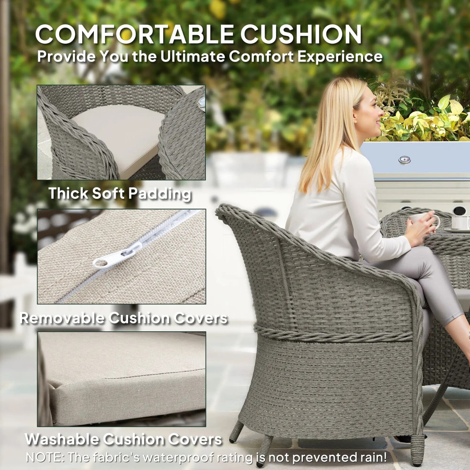 4 Seater Rattan Garden Furniture Set with Cushions and Table and Chairs Grey - Home and Garden Furniture Shop - rustic - furniture